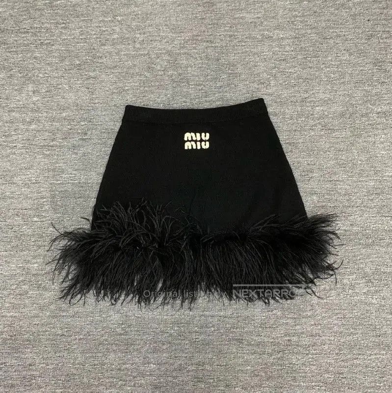 Miu Miu Miu Miu Black Cotton Skirt with Feathers . Size 27" / US 4 / IT 40 - 2 Thumbnail