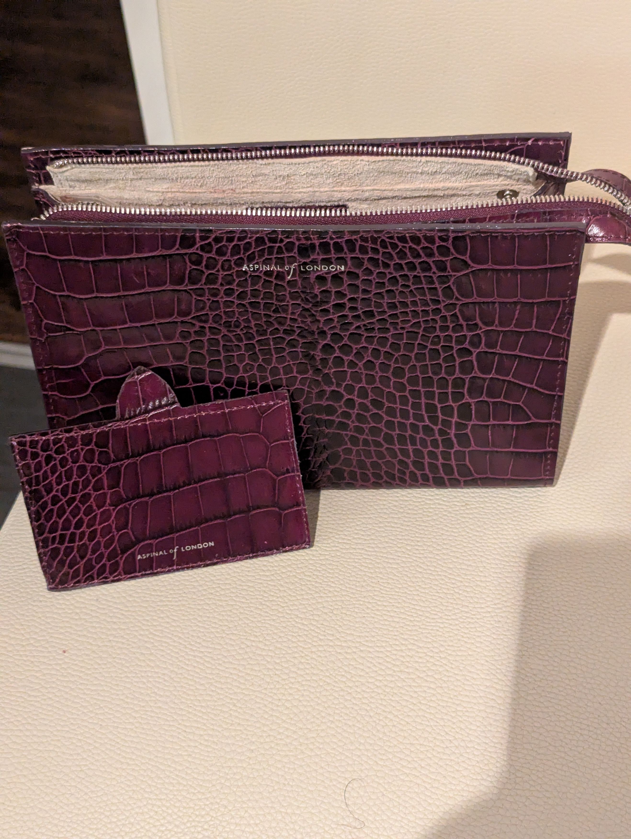 Aspinal of London Purple crocodile effect clutch with vanity wallet/mirror Size ONE SIZE - 1 Thumbnail