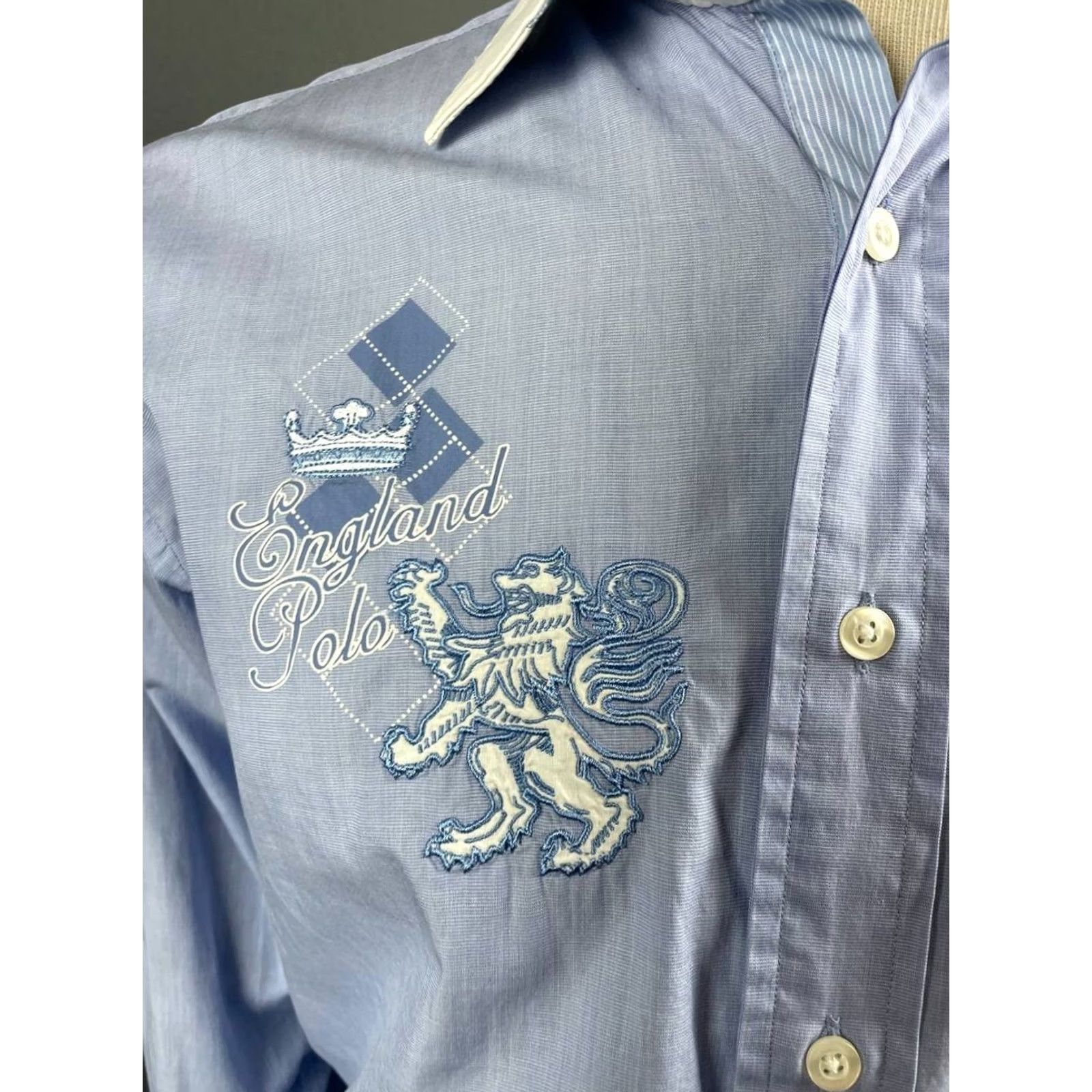 La Martina La Martina Blue Regular-Fit Casual Shirt M Button-Up Long Sleeve Embroidered Cotton Mens Size US M / EU 48-50 / 2 - 7 Thumbnail