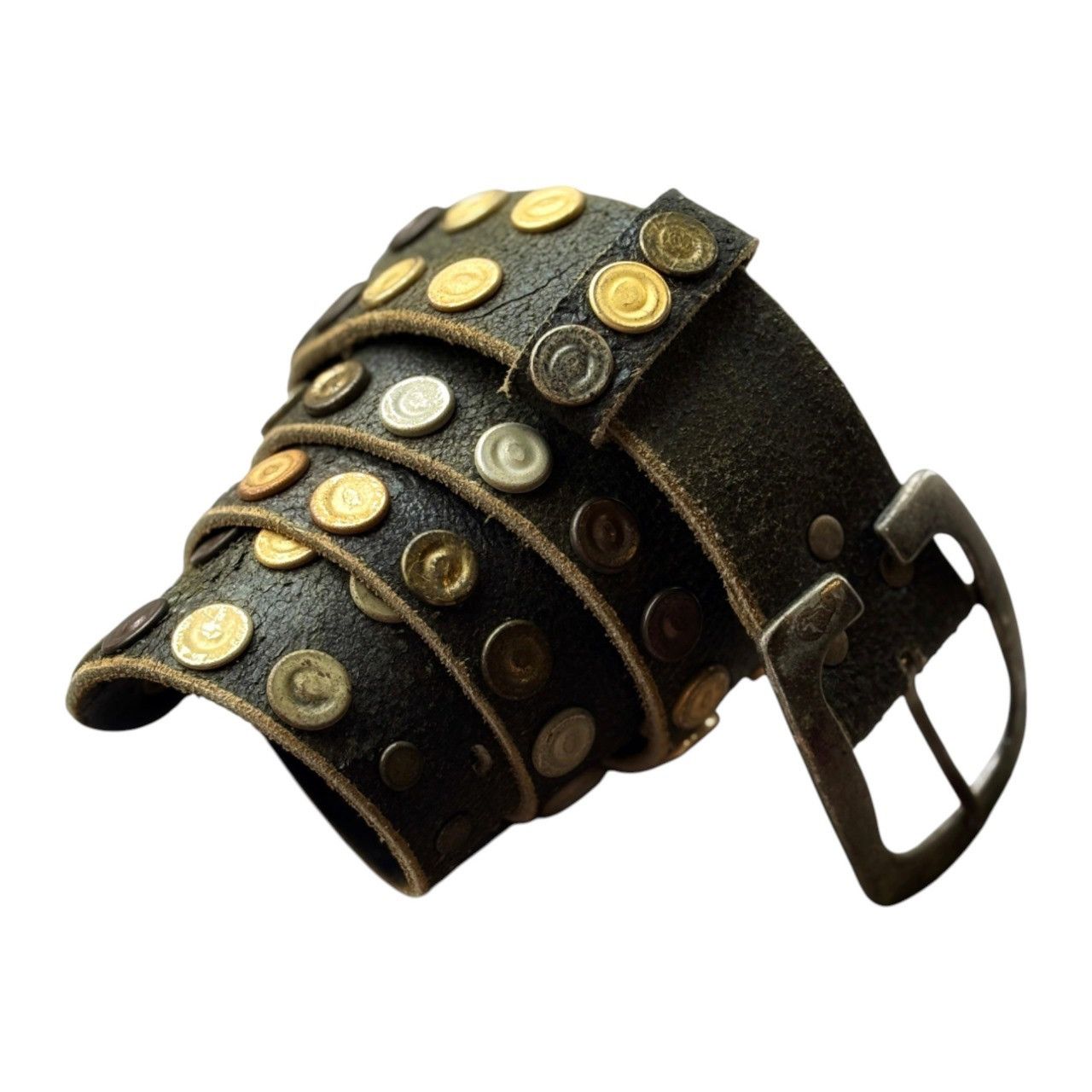 Genuine Leather × Vintage Vintage Leather Cracking Belt with Unique Studded Size 30 - 1 Thumbnail