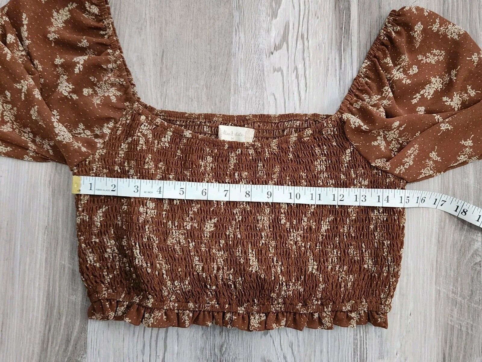 Designer Alta'rd State Crop Top Medium Brown Puff Sleeves Sheer Size M / US 6-8 / IT 42-44 - 4 Thumbnail