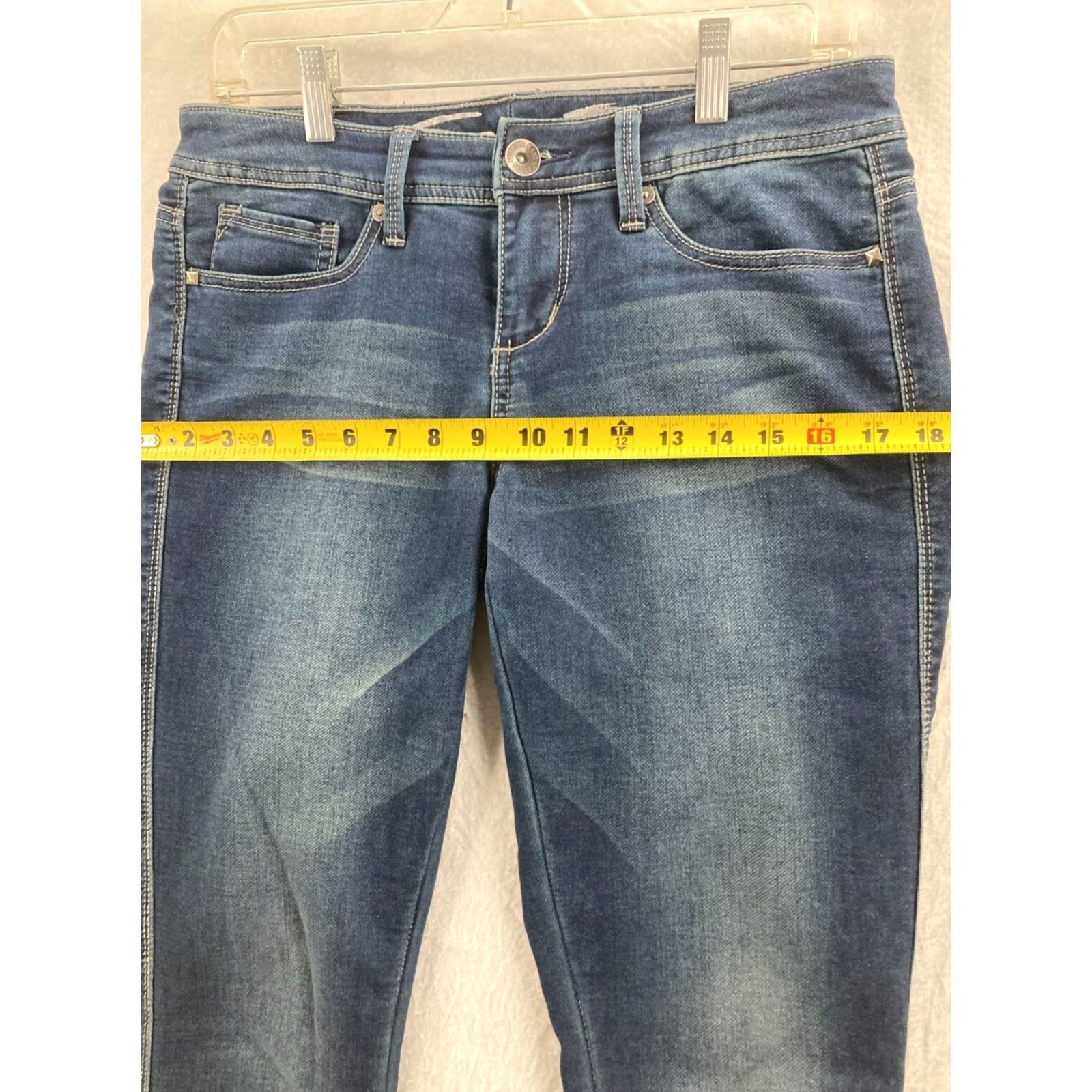 Vintage Seven7 Premium Straight Jeans Womens 4 Blue Denim Stretch Mid-Rise Slim 5-Pocket Design Bags/Suspenders Notation? Size 27" / US 4 / IT 40 - 3 Thumbnail