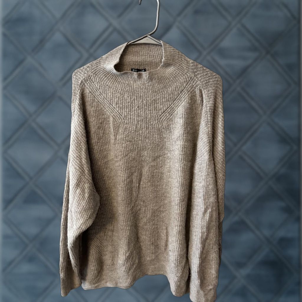 Express Express Womens Pullover Sweater XL Beige Mock Neck Long Sleeve Acrylic Blend Size XL / US 12-14 / IT 48-50 - 1 Thumbnail