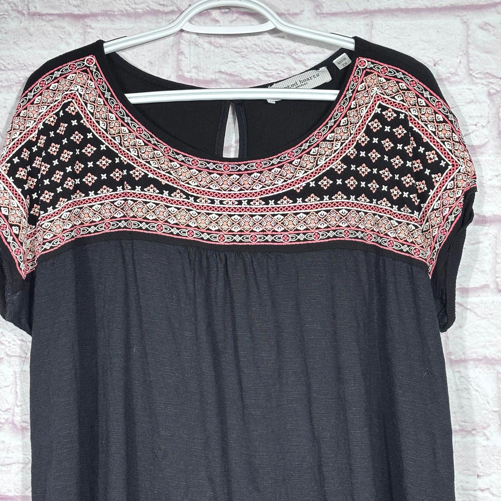 Other Tempted Hearts 2X Black Embroidered Boho Blouse Size XXL / US 16-18 / IT 52-54 - 2 Thumbnail