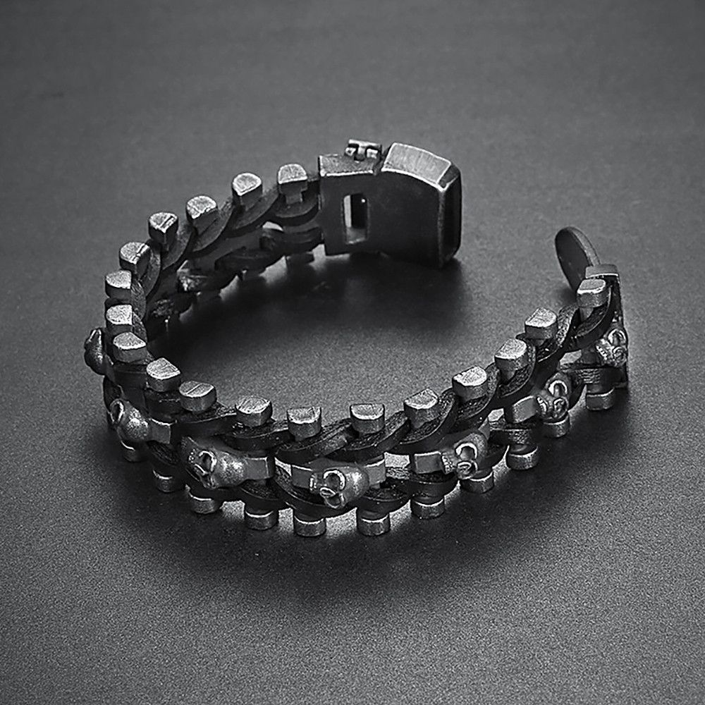 Jewelry Skull Braided Leather Bracelets Size ONE SIZE - 3 Thumbnail
