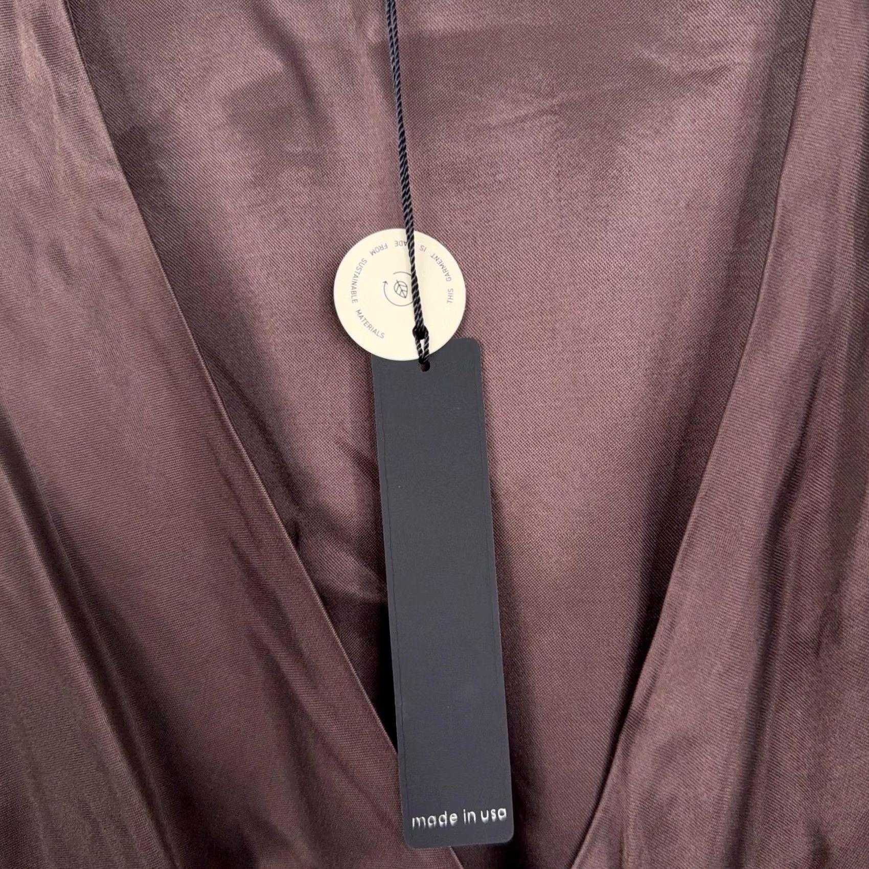 Krisa Krisa Dress Womens XS Brown Satin Wrap Long Sleeve Mini Made In USA Party NWT Size XS / US 0-2 / IT 36-38 - 5 Thumbnail