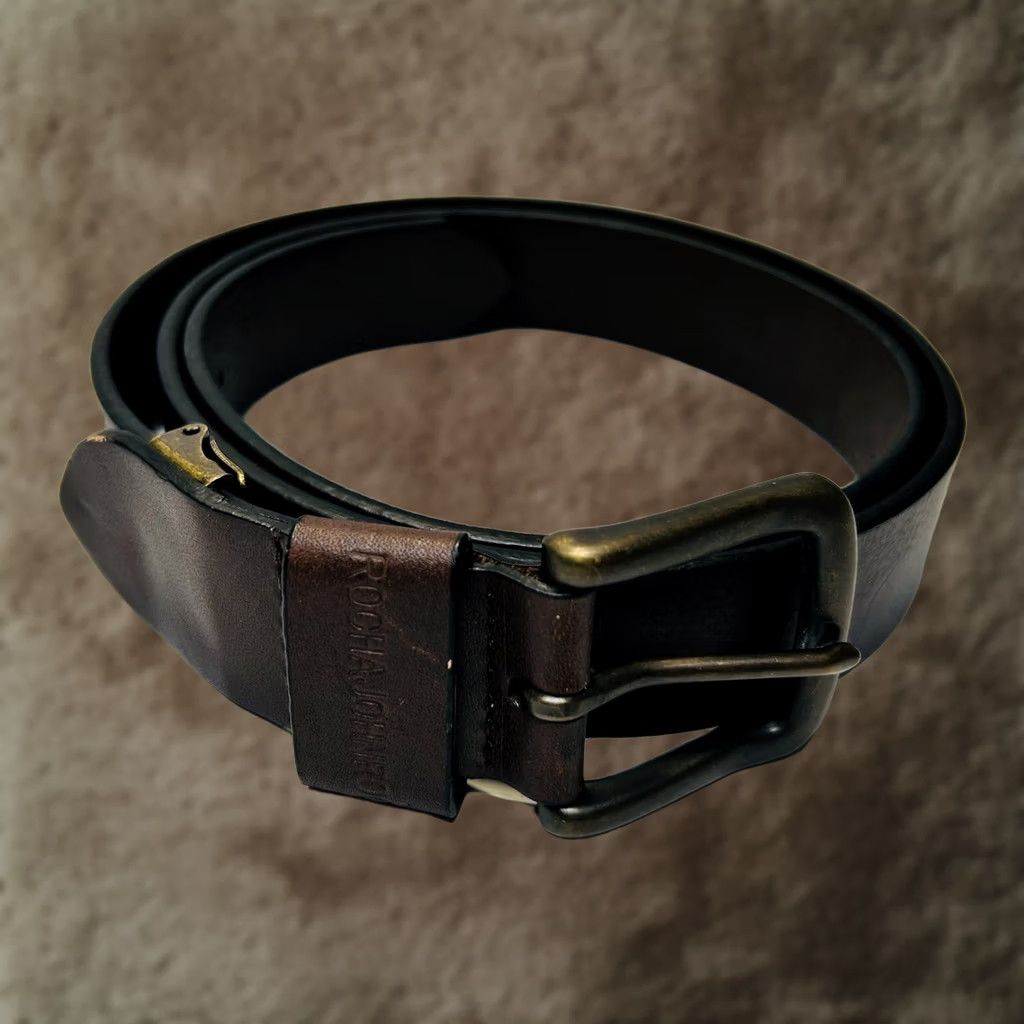 Vintage VINTAGE Rocha John Rocha Brown Belt Leather Jeans Trouser Workwear One Size 47" Long Size US 35 - 1 Thumbnail