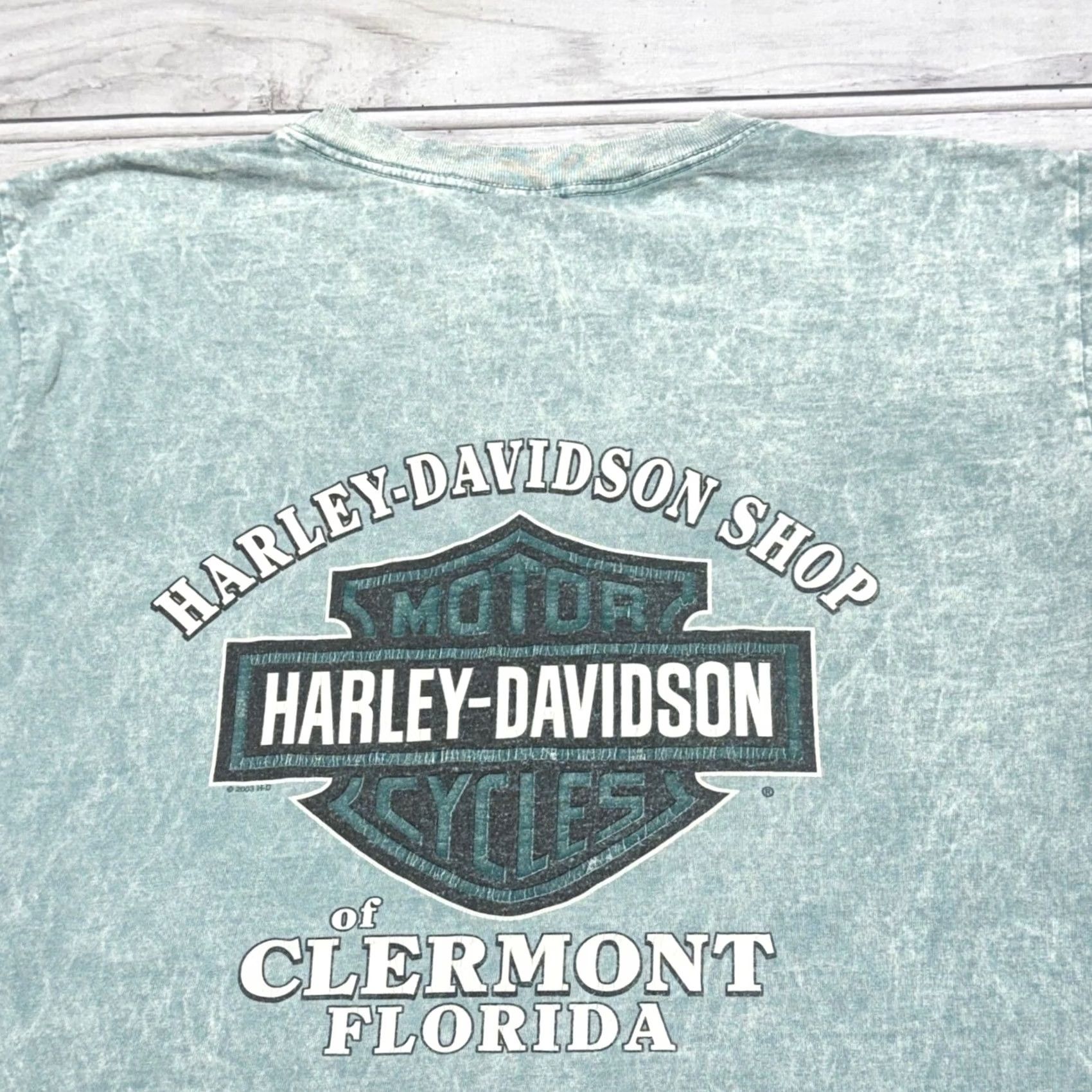Harley Davidson Harley-Davidson T-Shirt Mens Large Blue Acid Wash Clermont Florida Vintage 2003 Size US L / EU 52-54 / 3 - 2 Thumbnail