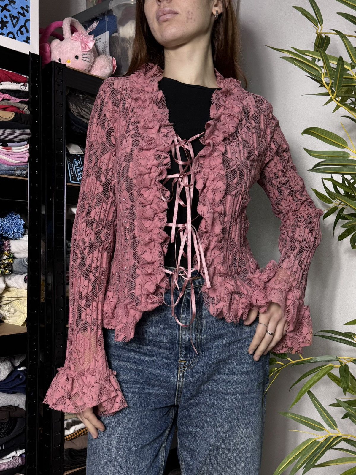 Vintage VINTAGE 2000s LACE WITH RUCHES BLOUSE Size S / US 4 / IT 40 - 1 Thumbnail