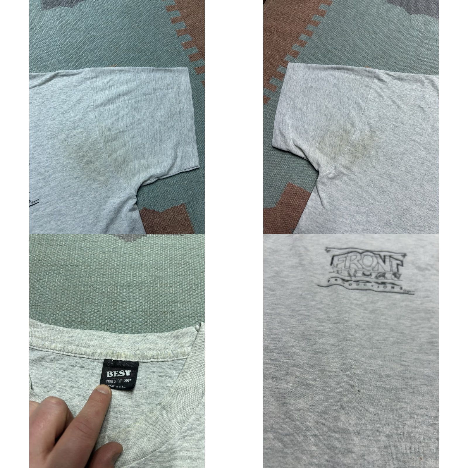 Fruit Of The Loom VINTAGE 90s graphic t shirt Front Row Productions distressed worn paper thin XL Mens Gray Fruit of the Loom Shirt Size US XL / EU 56 / 4 - 9 Thumbnail