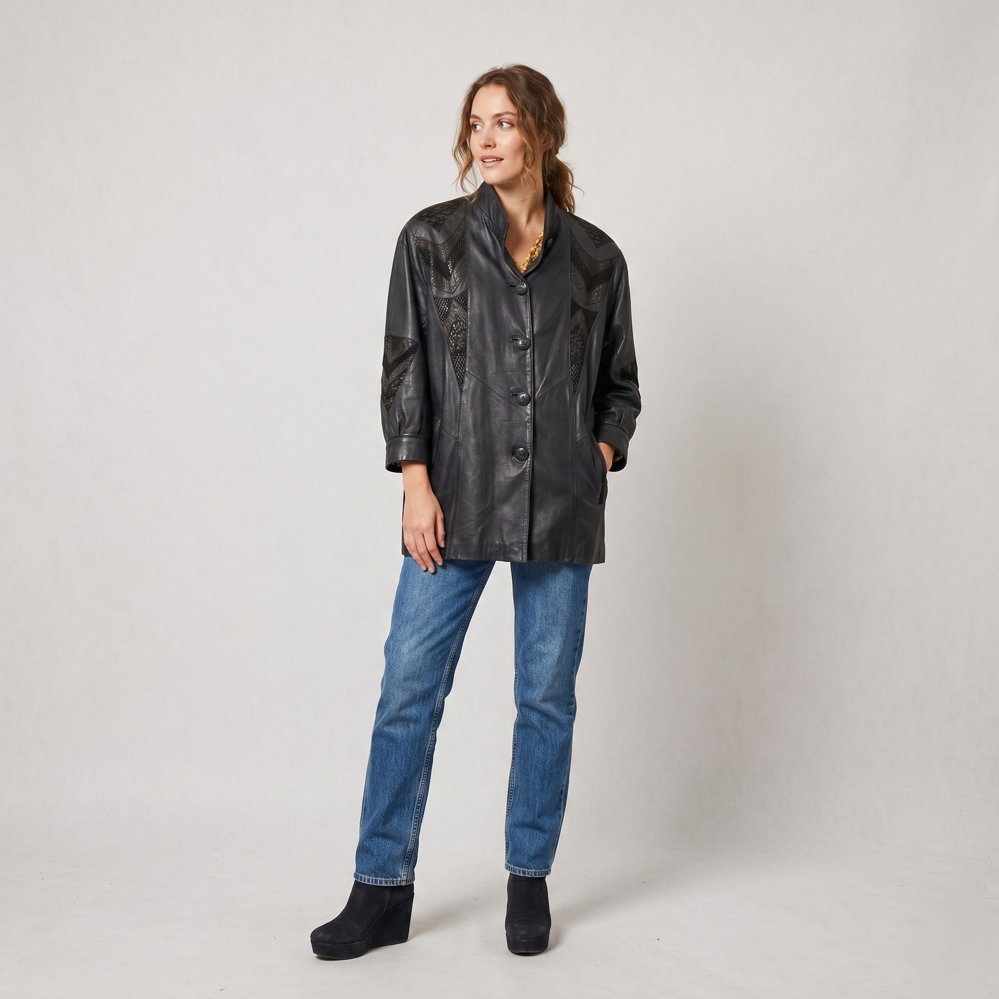 Vintage Emilia Romana Women M Jacket Black Leather 8828 Size M / US 6-8 / IT 42-44 - 1 Thumbnail