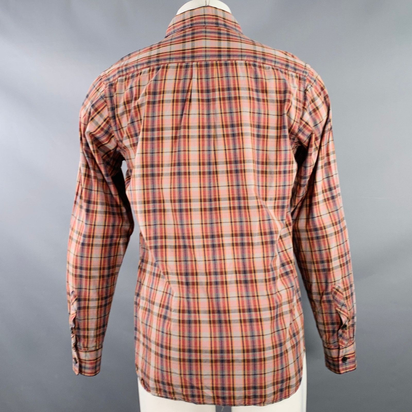 Billy Reid Red Grey Plaid Cotton One Pocket Button Down Collar Shirt Size US S / EU 44-46 / 1 - 3 Thumbnail