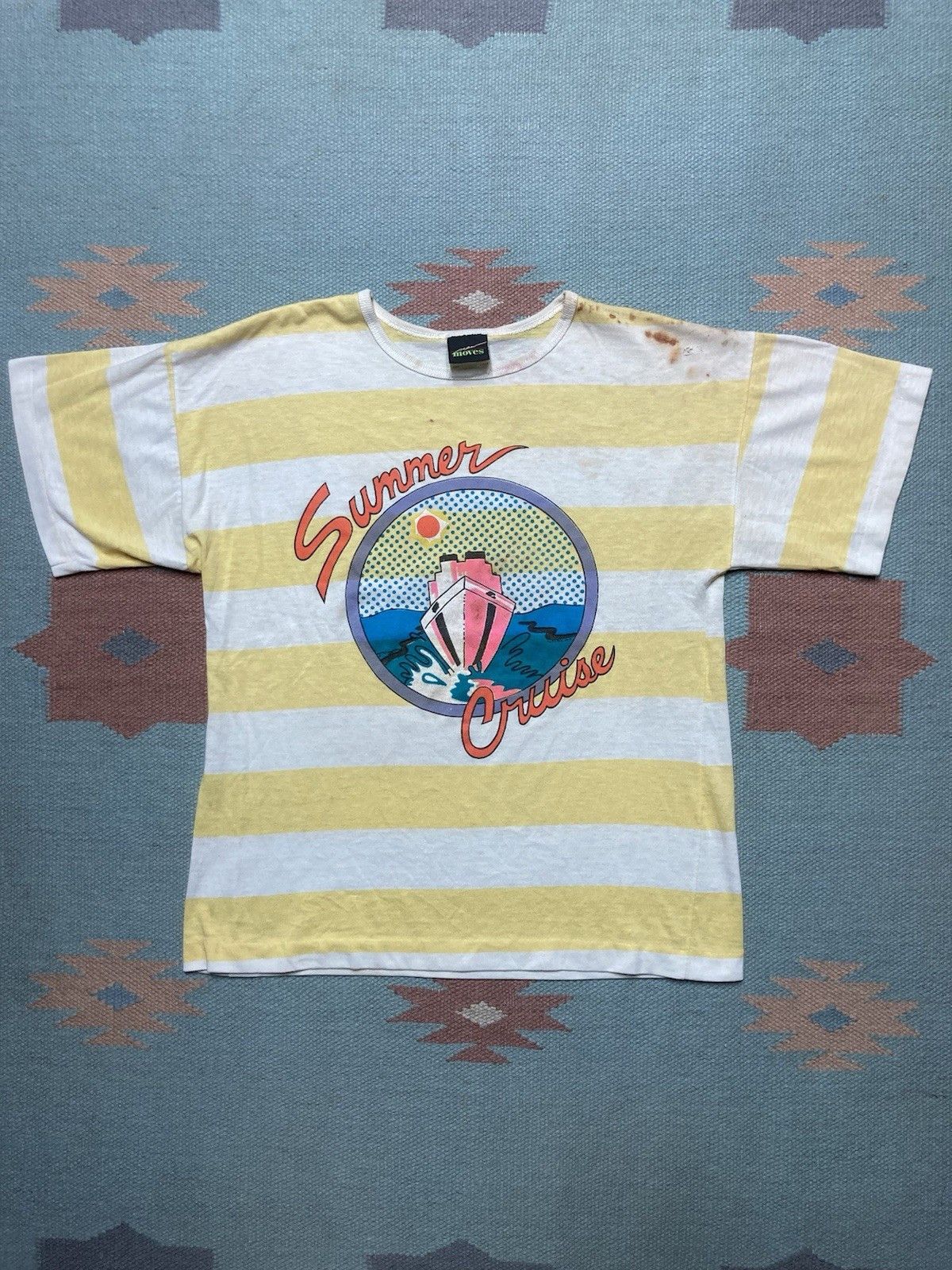 Vintage 80s striped t shirt Summer cruise distressed grunge boxy M Size US M / EU 48-50 / 2 - 1 Thumbnail