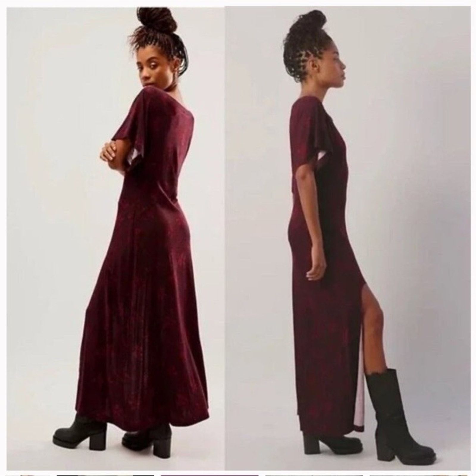 Free People FREE PEOPLE Jace Front Slit Maxi Dress Boho Flutter Sleeves Size L / US 10 / IT 46 - 1 Thumbnail