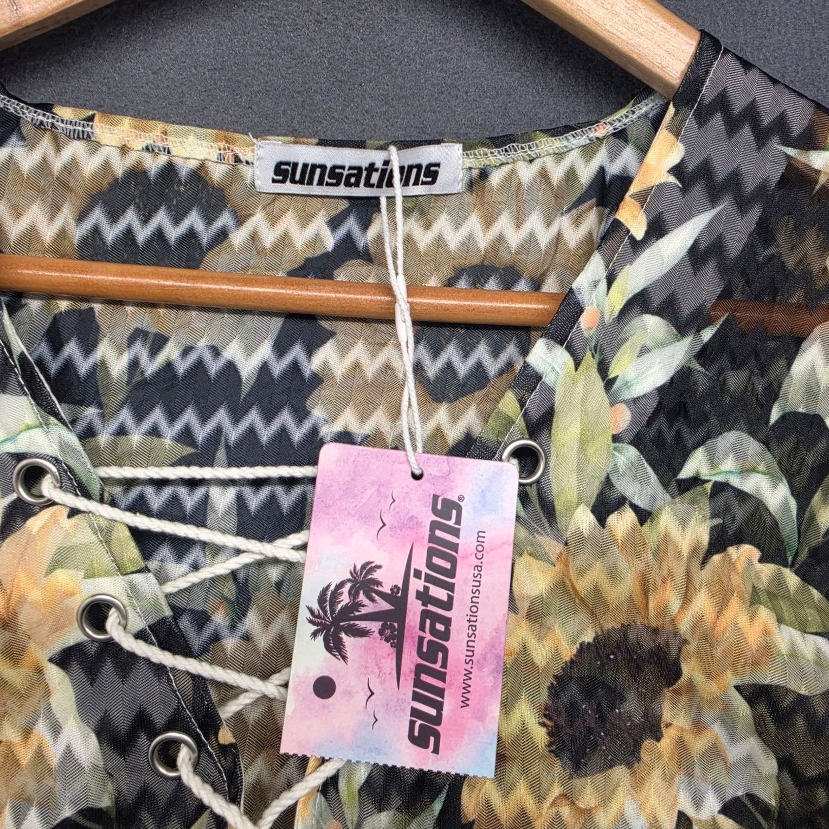Vintage VINTAGE Sunsations Kimono Poncho Beach Cover Up Womens OS Floral Sunflower NEW Size ONE SIZE - 3 Thumbnail