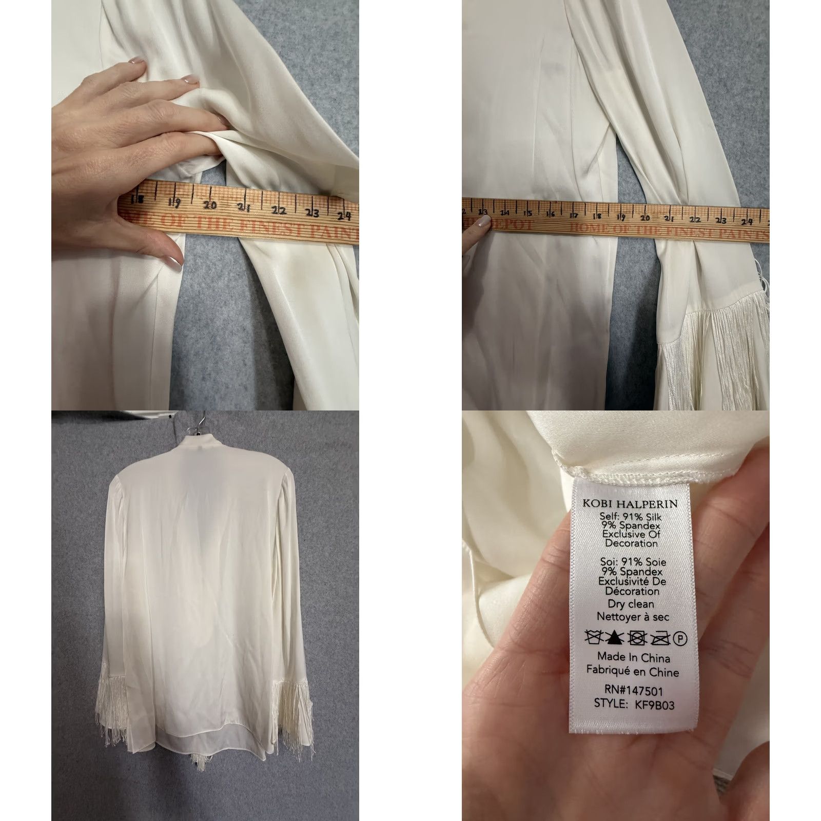 KOBI HALPERIN Kobi Halperin Blouse Womens Medium White Silk Fringe Rhinestone Boho Tunic Top Size M / US 6-8 / IT 42-44 - 8 Thumbnail