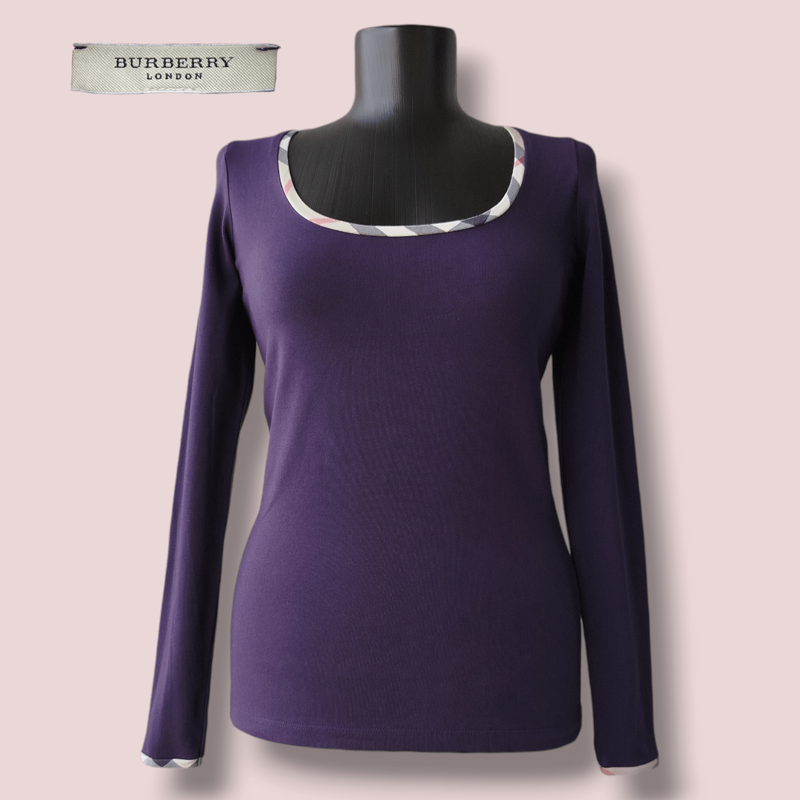Burberry Top Long Sleeve Nova Check Trim Cotton Blend 2000s Size S Size M / US 6-8 / IT 42-44 - 1 Thumbnail