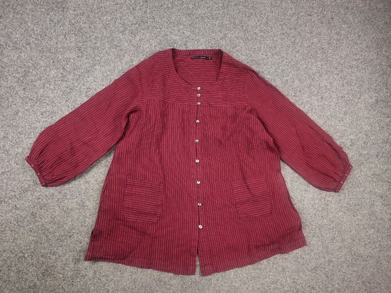 Gudrun Sjoden Gudrun Sjöden Linen Red Striped Button Long Sleeve Tunic Top Size M / US 6-8 / IT 42-44 - 7 Thumbnail