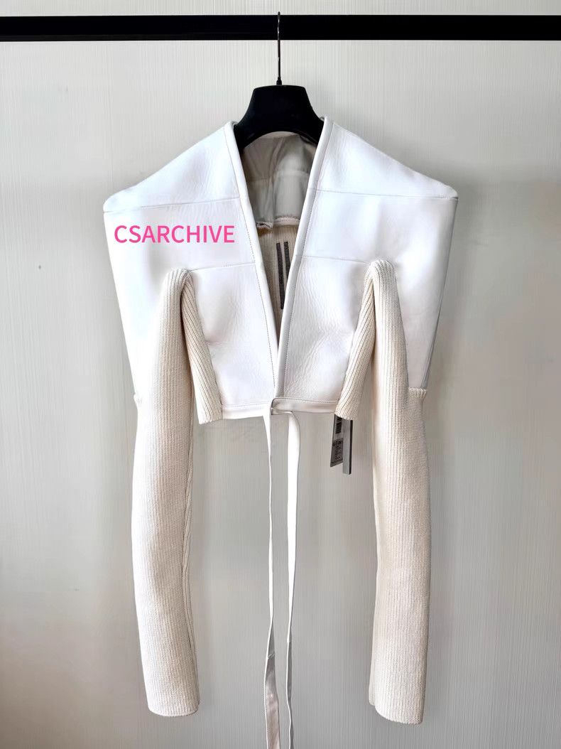 Rick Owens 25FW TIGHT White Leather Padded Shoulder Jacket Q8 Size US XXS / EU 40 - 1 Thumbnail