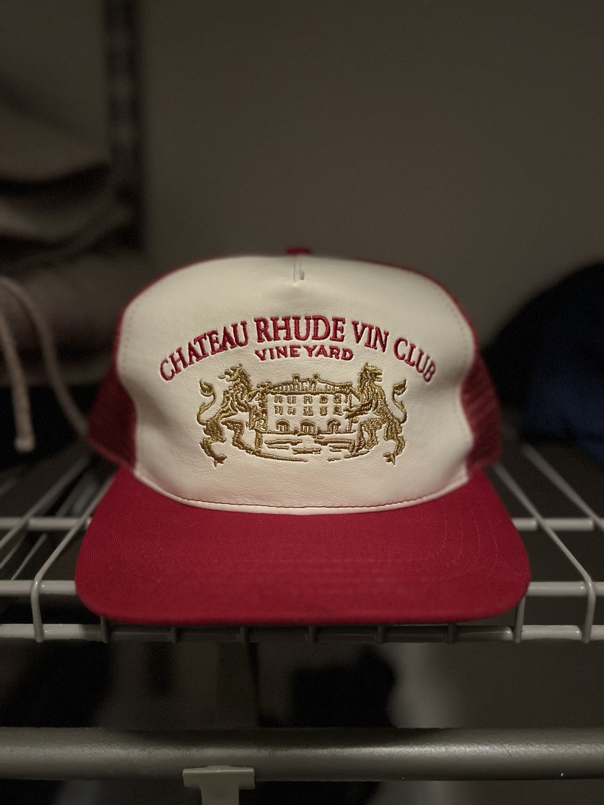 image of Rhude Cellier Trucker Hat in Cream/Red, Men's