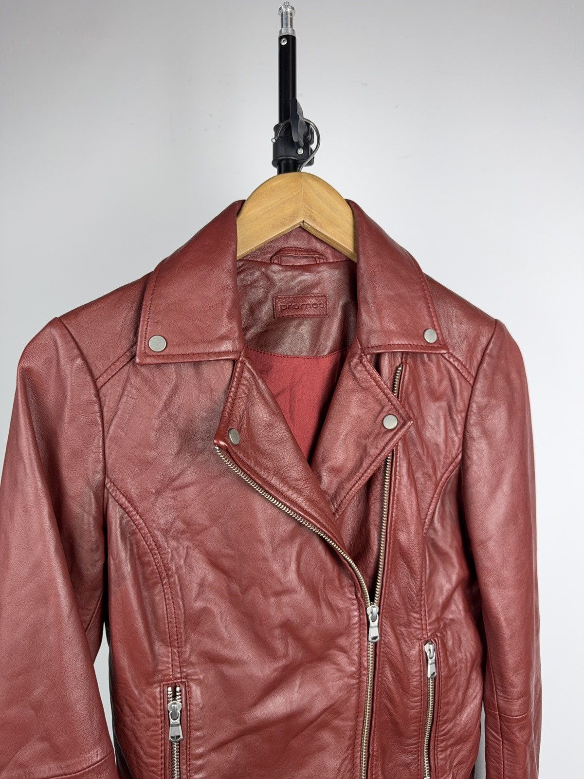 Genuine Leather Avant Garde 00s Red Leather Biker Moto Punk Rock Jacket Size S / US 4 / IT 40 - 2 Thumbnail