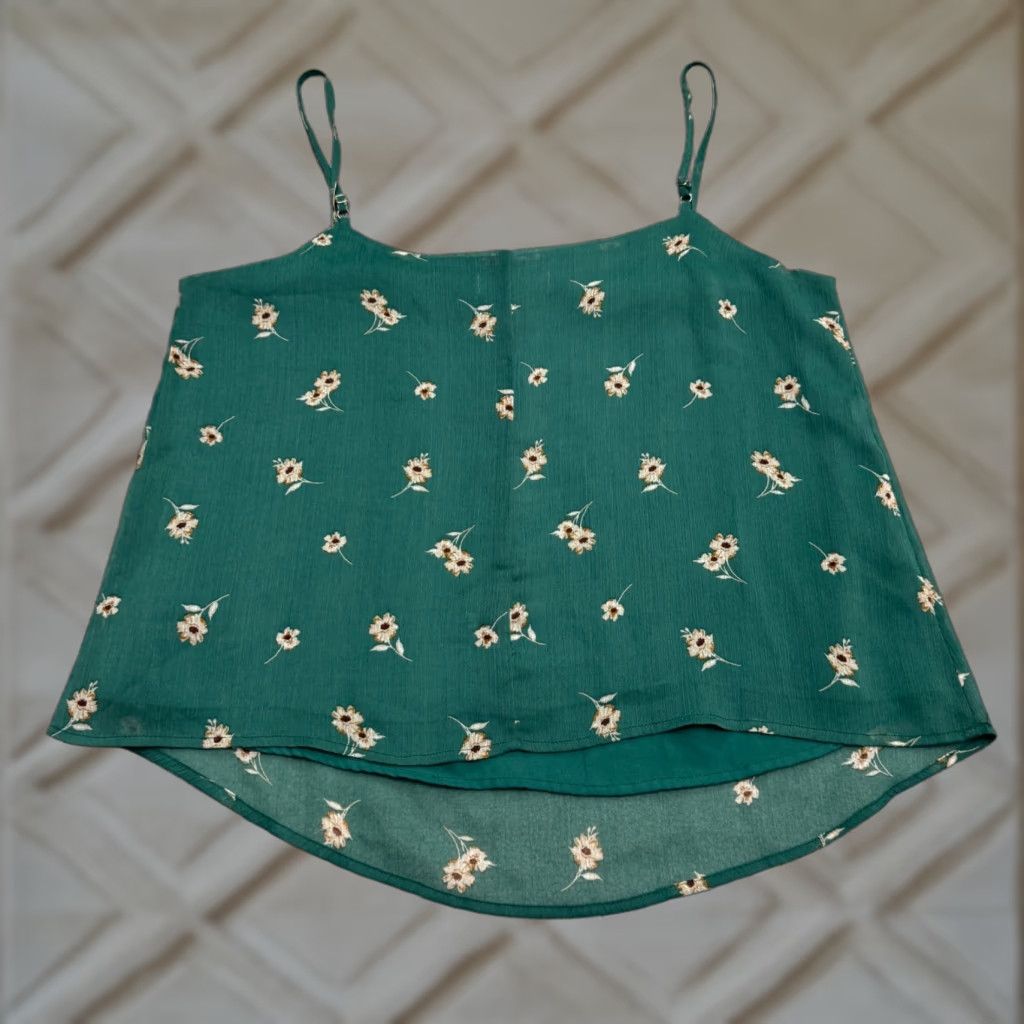Vintage All In Favor Floral Camisole Tank Top Womens L Green Spaghetti Chiffon Boho Beach 90s? Size L / US 10 / IT 46 - 1 Thumbnail