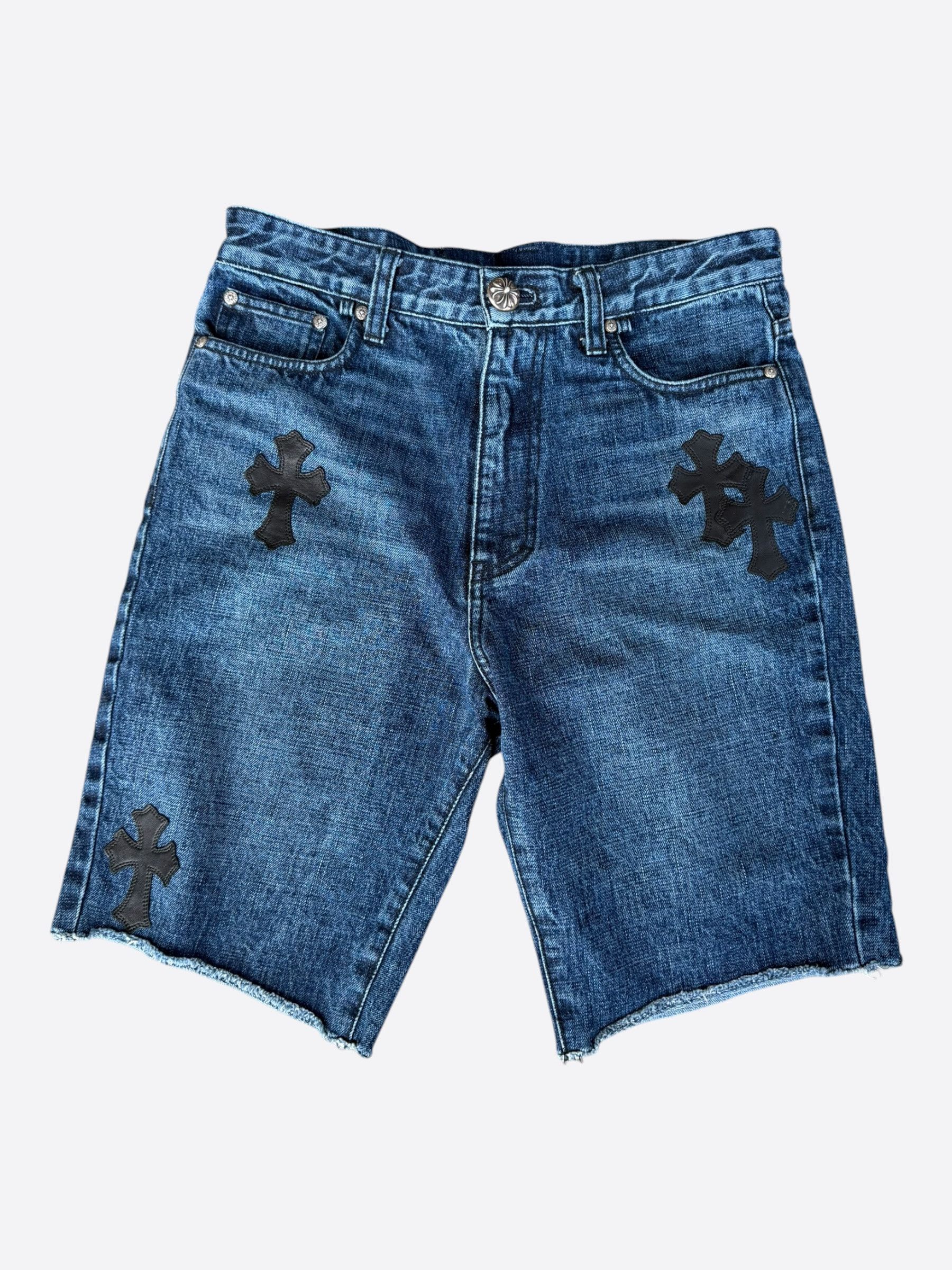 Chrome Hearts Chrome Hearts Blue & Black Cross Patch Denim Shorts Size US 26 / EU 42 - 1 Thumbnail