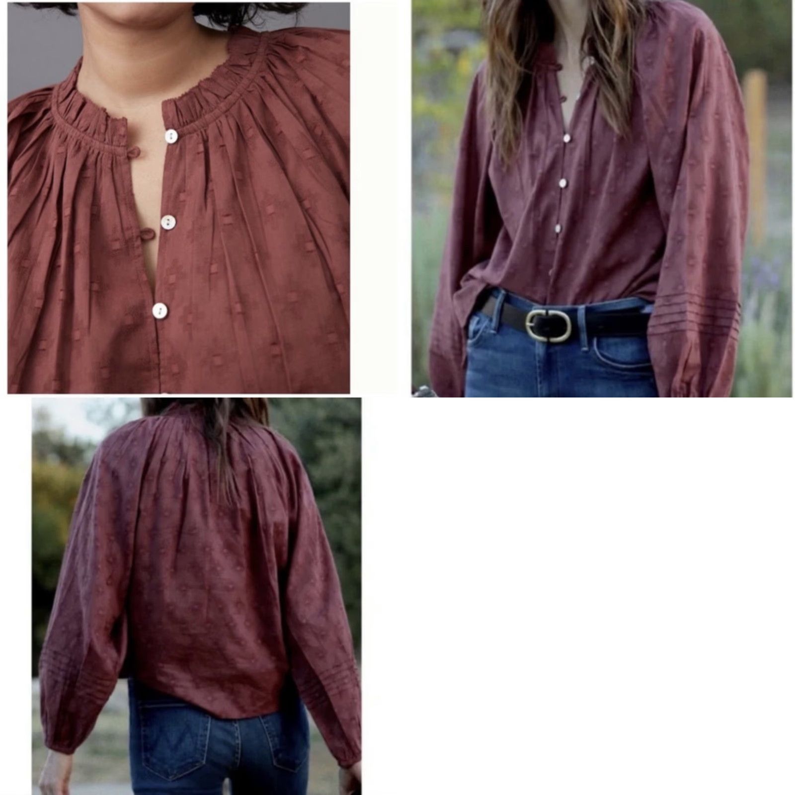 Anthropologie VINTAGE Anthropologie Cleobella Antonia Button-Down Blouse Romantic Cottagecore PS Brown Cotton 100% Down Womens Size S / US 4 / IT 40 - 8 Thumbnail