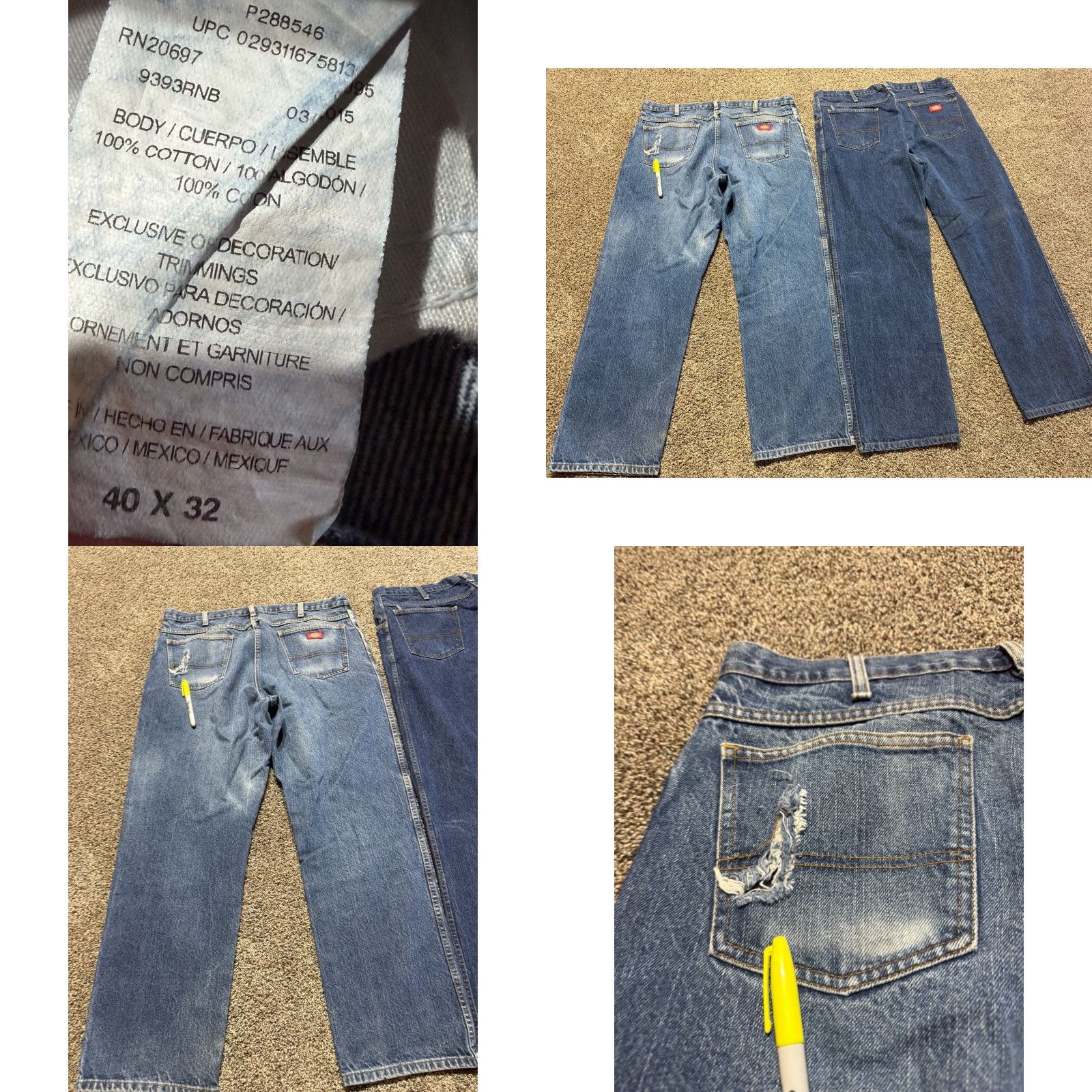 Dickies Dickies Jeans 40x32 Blue Denim 5-Pocket Regular Rise Straight Mens Size 40 Inseam 32 Size US 40 / EU 56 - 9 Thumbnail