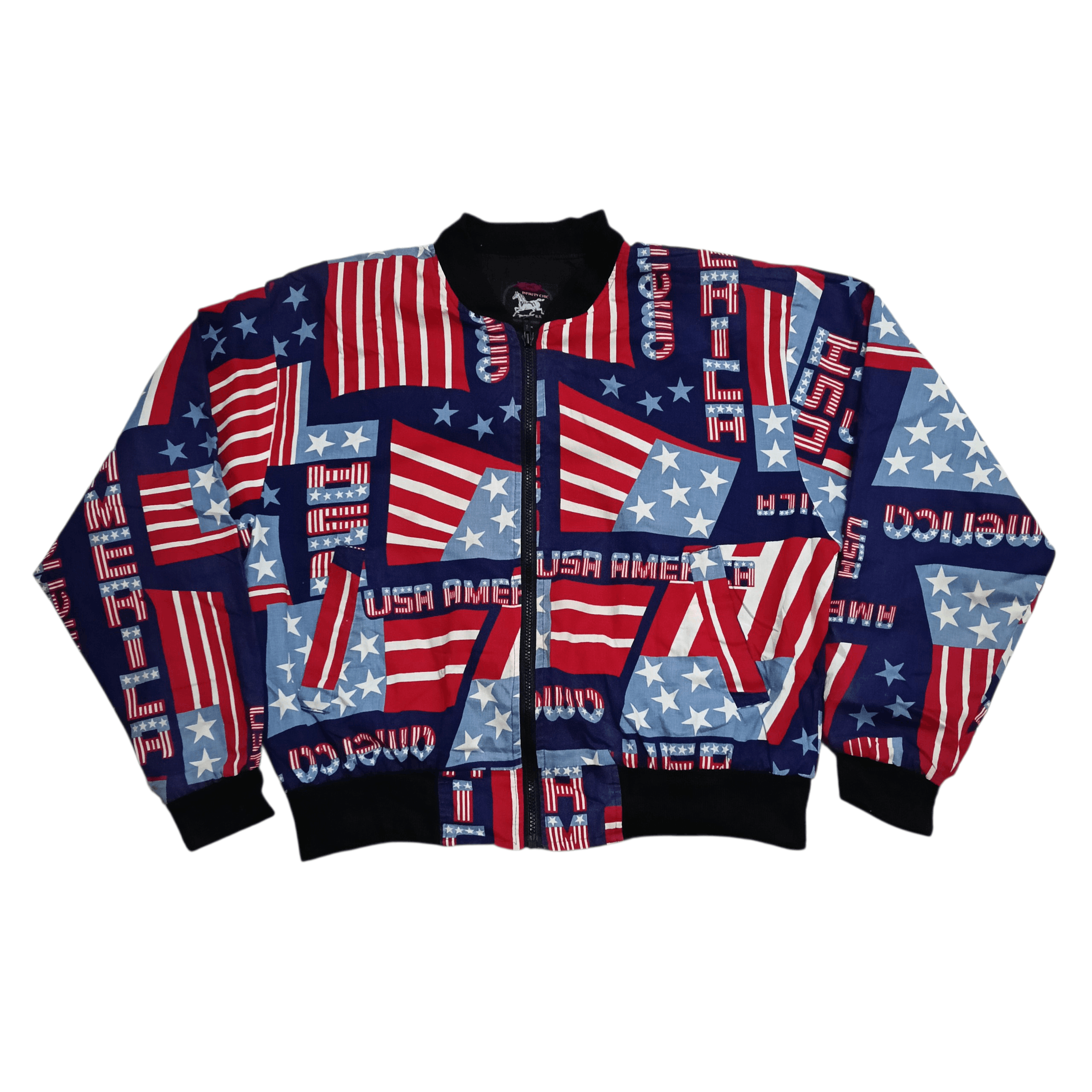 Vintage Vintage 90s Infinity Chic USA Flag Design Bombers Jacket Size US XL / EU 56 / 4 - 1 Thumbnail
