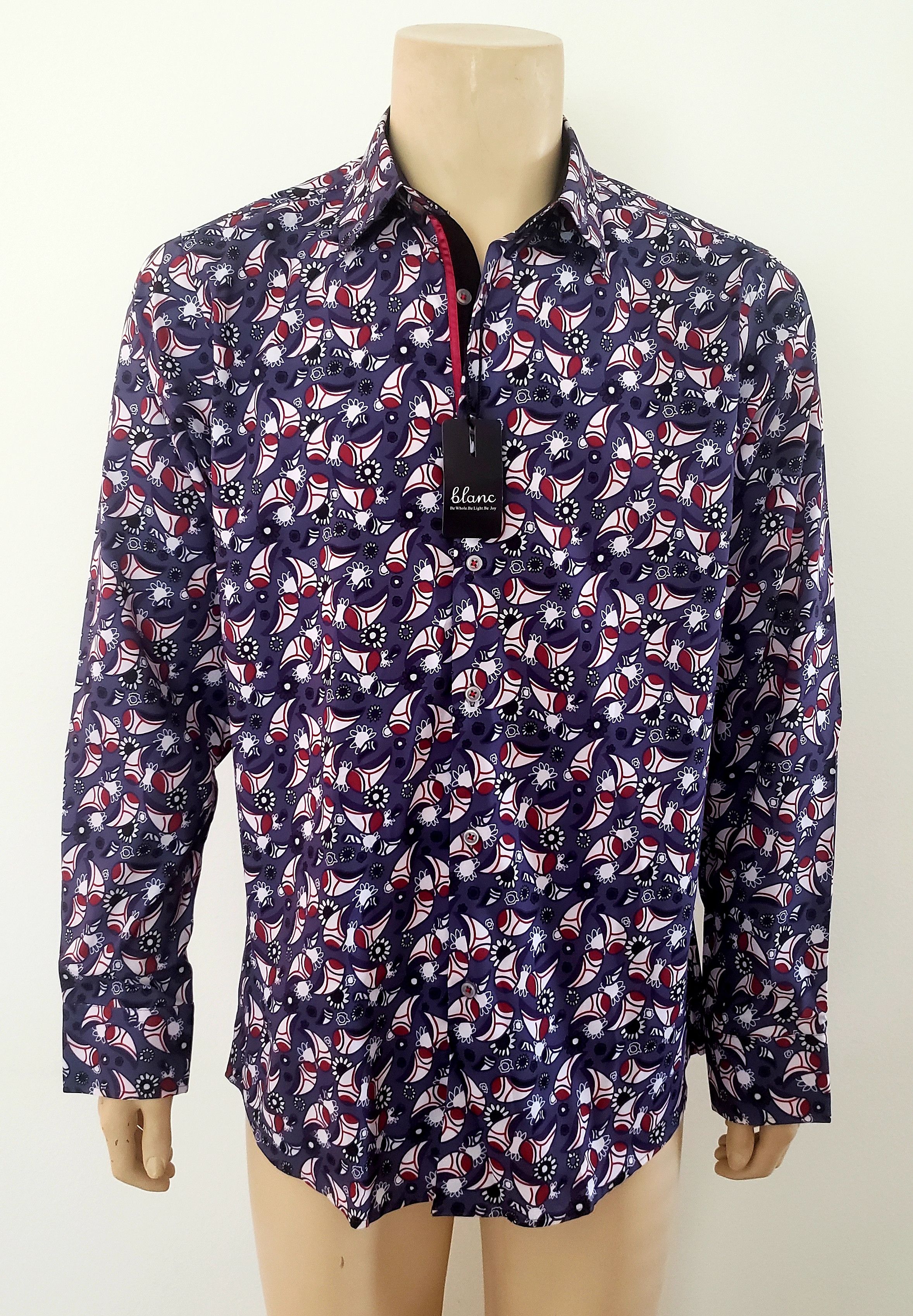 Other men's purple print shirt L button front silky Blanc NWT Size US L / EU 52-54 / 3 - 1 Thumbnail