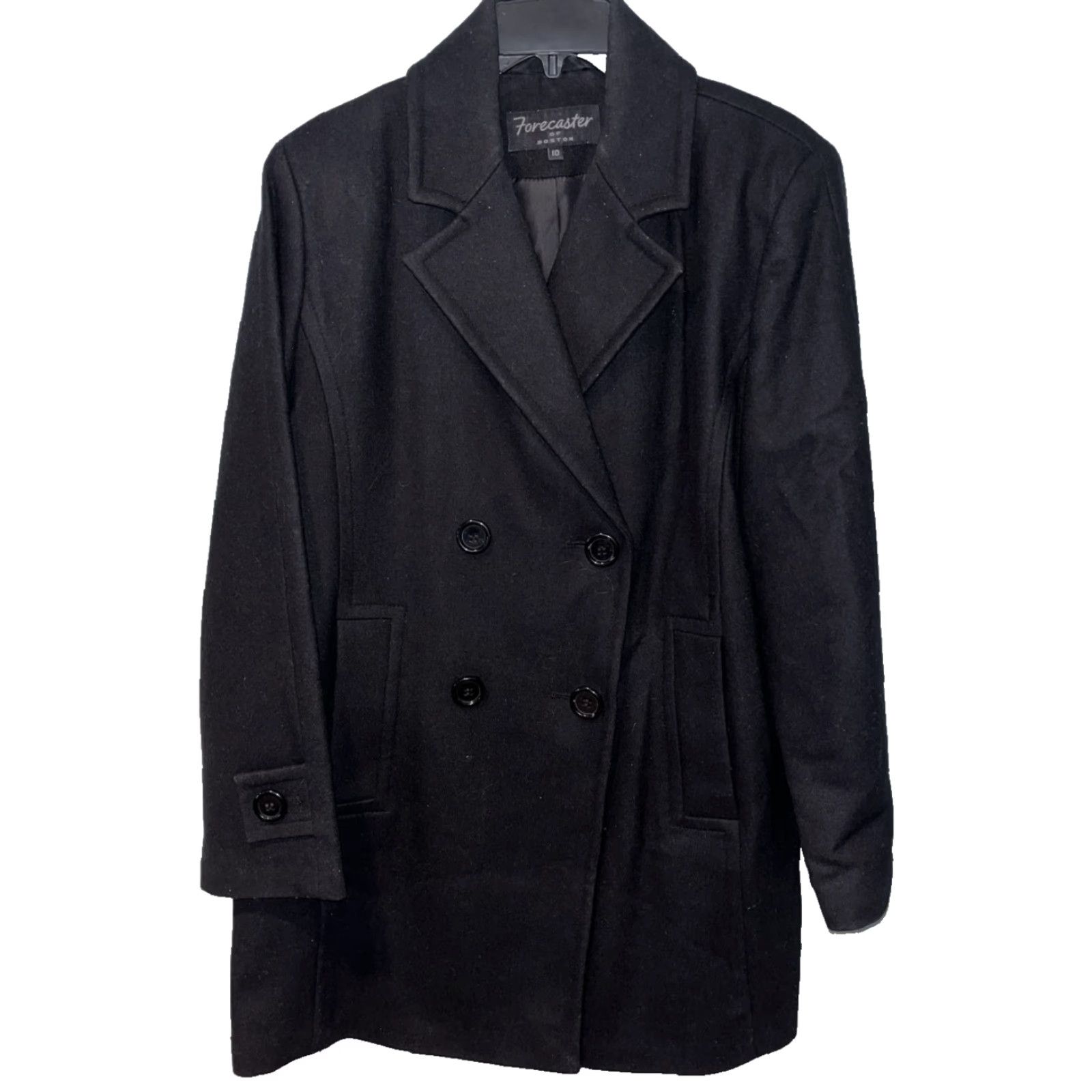 Doublet VINTAGE Forecaster Of Boston Pea Coat Jacket Women 10 Black Wool Double Breasted USA Jacket Size L / US 10 / IT 46 - 2 Thumbnail