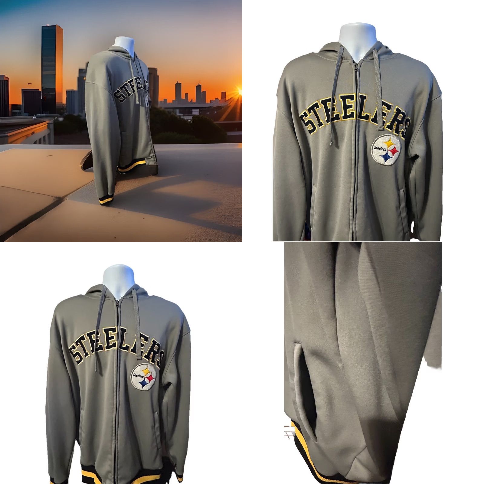 NFL NFL Pittsburgh Steelers Full Zip Hooded Jacket Men XL Gray - Pockets, Logo, Softshell, Zip, NFL Product Line Size US L / EU 52-54 / 3 - 8 Thumbnail