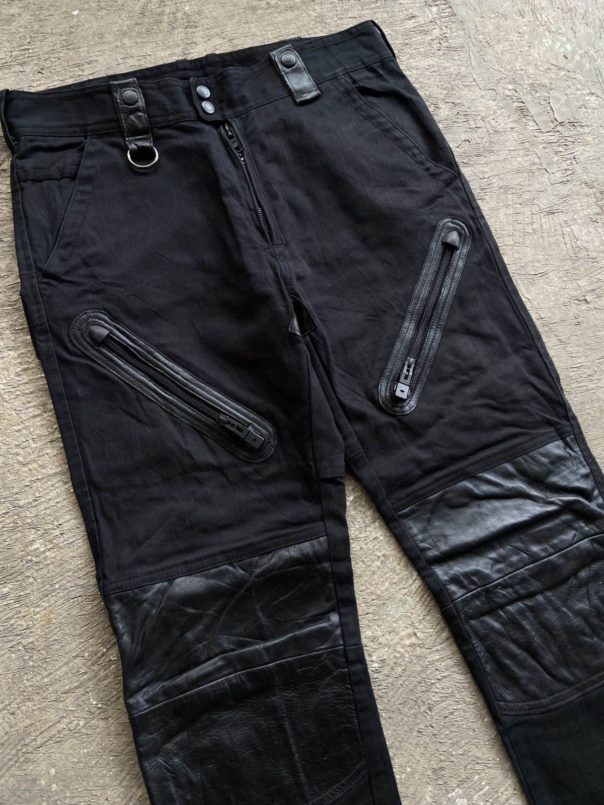 Japanese Brand 2000s P.D.W - Vkei Style Denim Leather Riders Pants Size US 33 - 2 Thumbnail