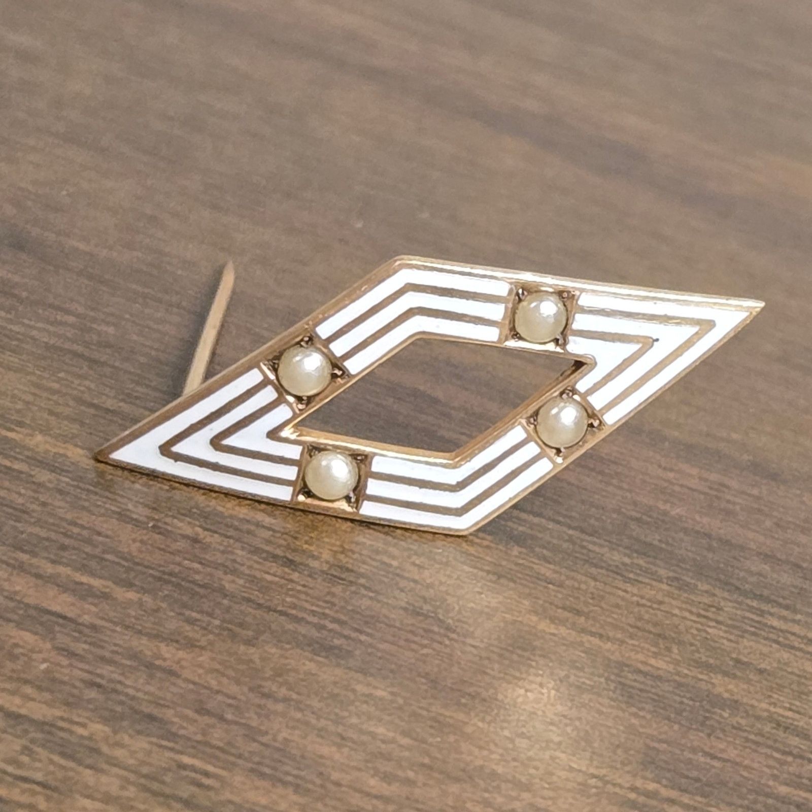 Vintage Antique Art Deco 10K Yellow Gold Seed Pearl Lozenge Brooch Size ONE SIZE - 11 Thumbnail