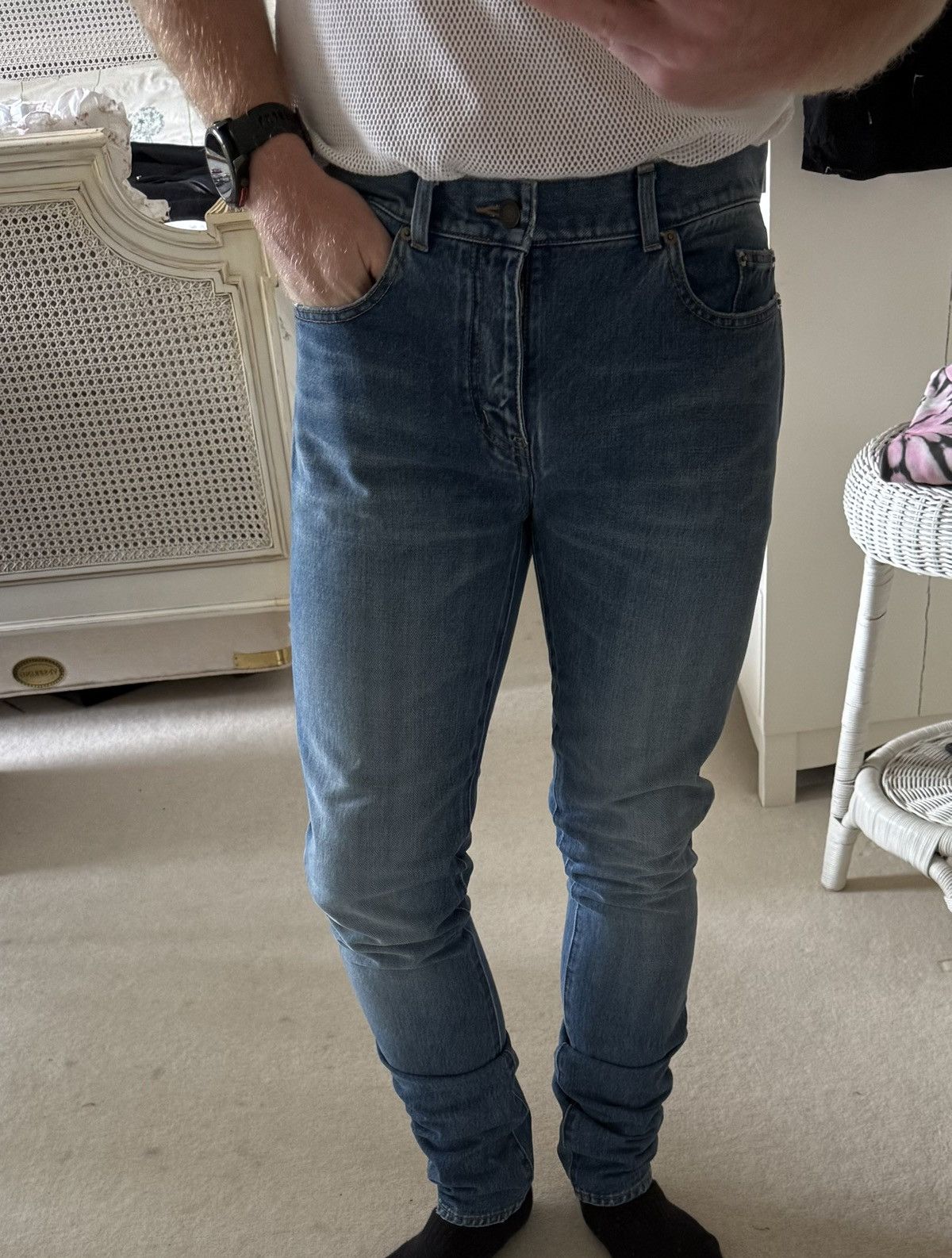 Saint Laurent Paris SS18 Saint Laurent logo script denim jeans 31 grail D02 Size US 31 - 4 Thumbnail
