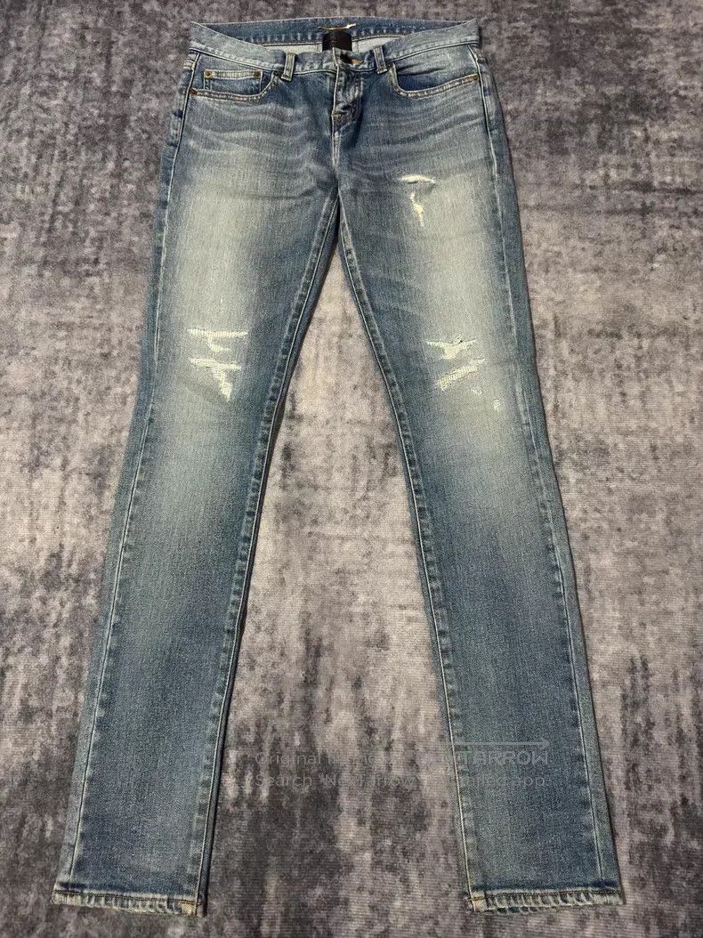 Saint Laurent Paris Saint Laurent Paris Light Blue Claw Patch Destroyed Denim Size US 27 - 1 Thumbnail