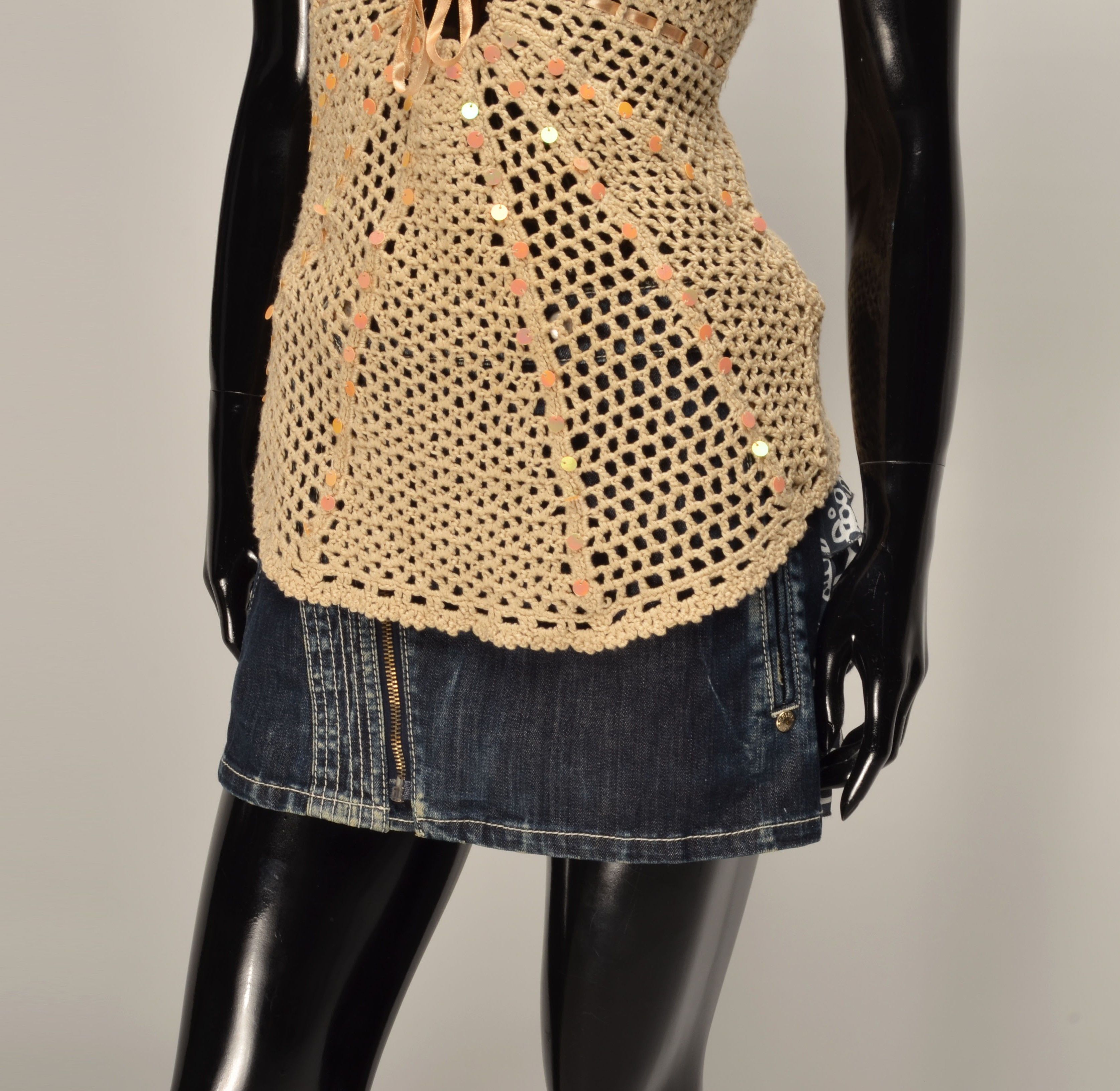 Other Vintage Fionella Y2K Fairy Crochet Knit Sparkle Beige Top Size M / US 6-8 / IT 42-44 - 3 Thumbnail