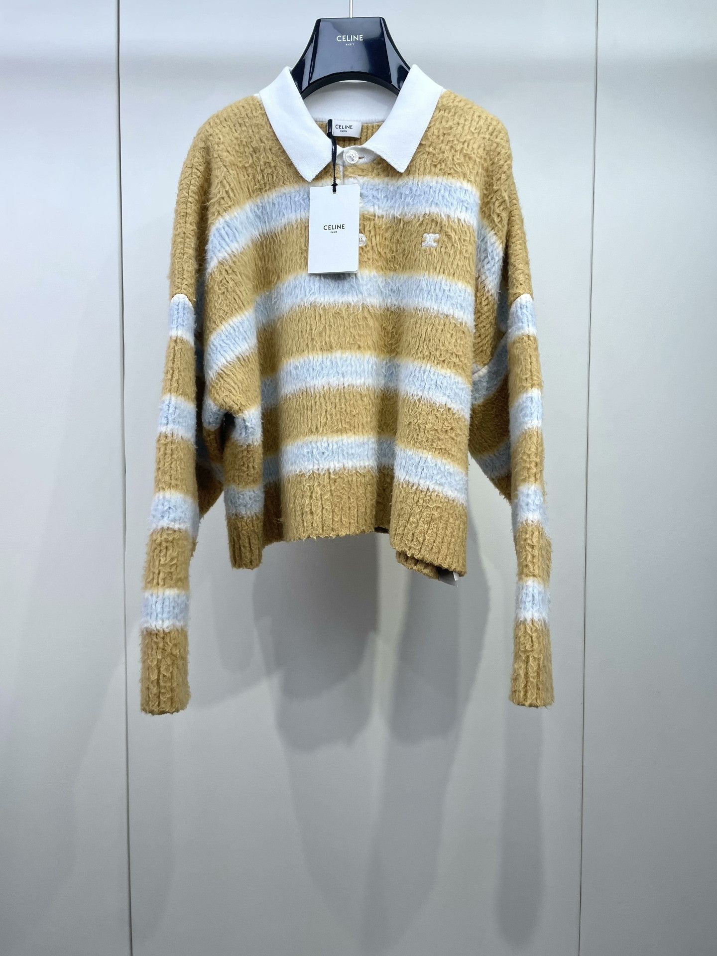 Celine Celine Blue Yellow Stripe Knit Sweater Size S / US 4 / IT 40 - 1 Thumbnail