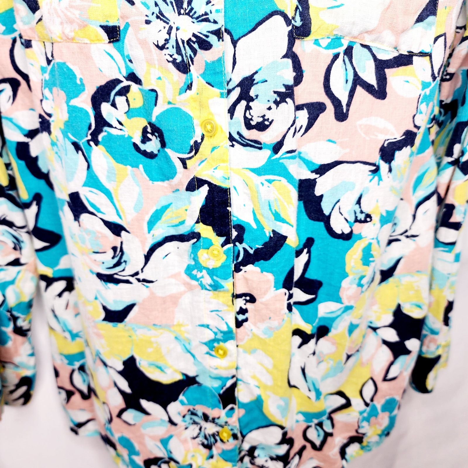 Other Kim Rogers V Neck Button Front Floral Linen Blend Top Size M / US 6-8 / IT 42-44 - 6 Thumbnail