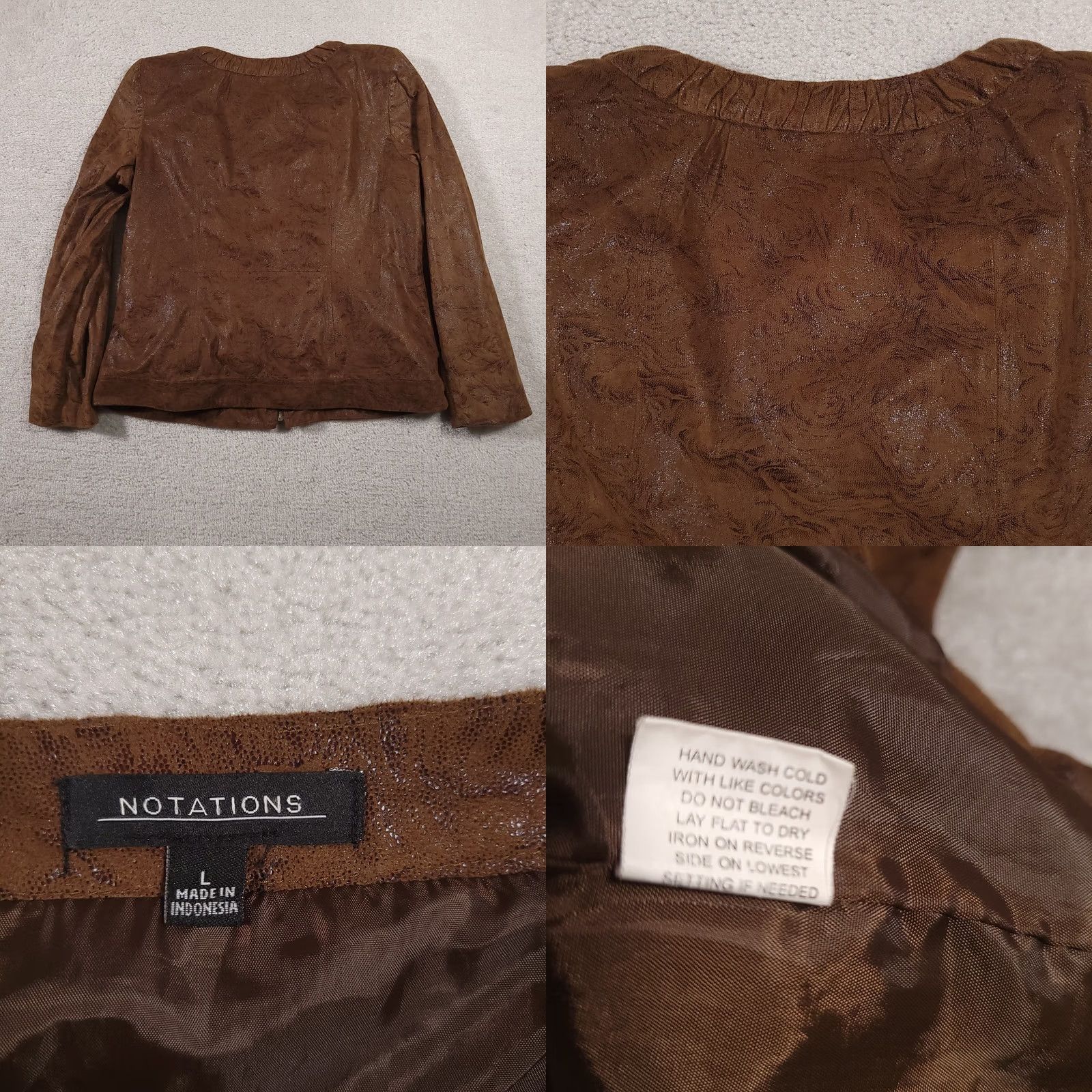 Vintage Notations Jacket Womens Large Brown Swirl Print Pockets Lightweight Lined Zip Up Size L / US 10 / IT 46 - 9 Thumbnail