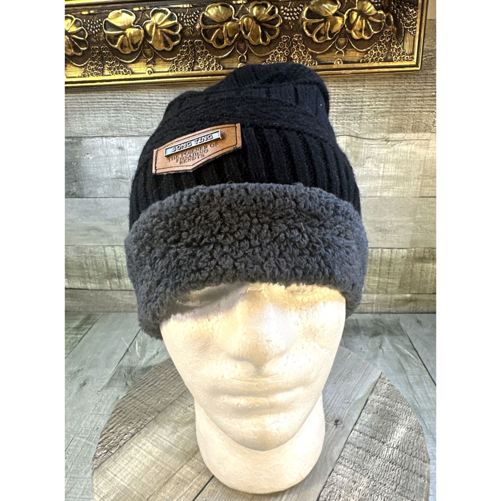 Vintage Song Ting Knit Beanie Black Gray Winter Thermal Hat Adult Size US M / EU 48-50 / 2 - 2 Thumbnail