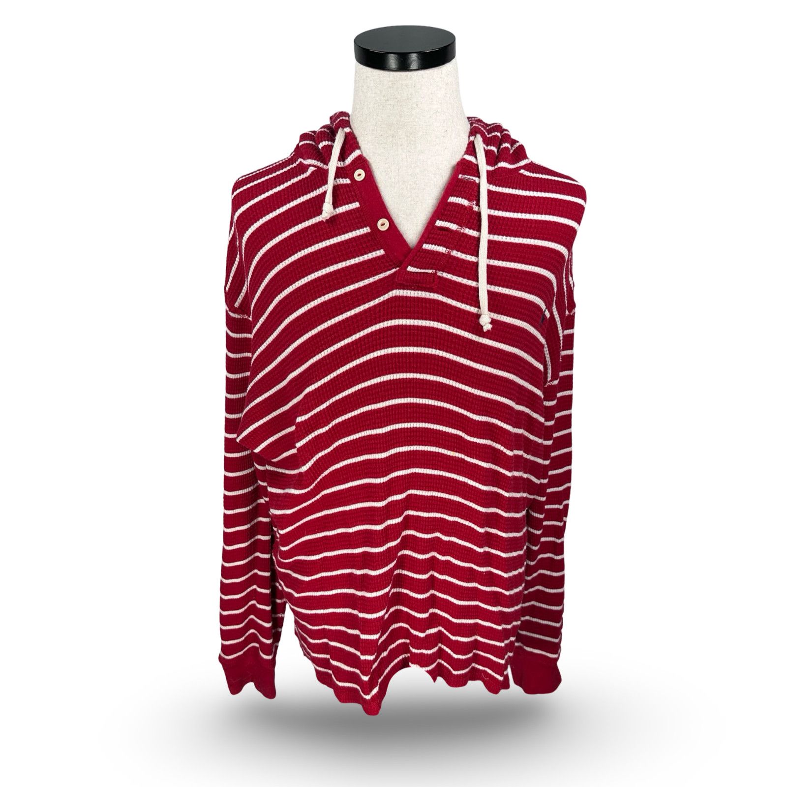 Polo Ralph Lauren Polo Ralph Lauren Henley Hoodie Mens XL Red White Striped Size US XL / EU 56 / 4 - 1 Thumbnail
