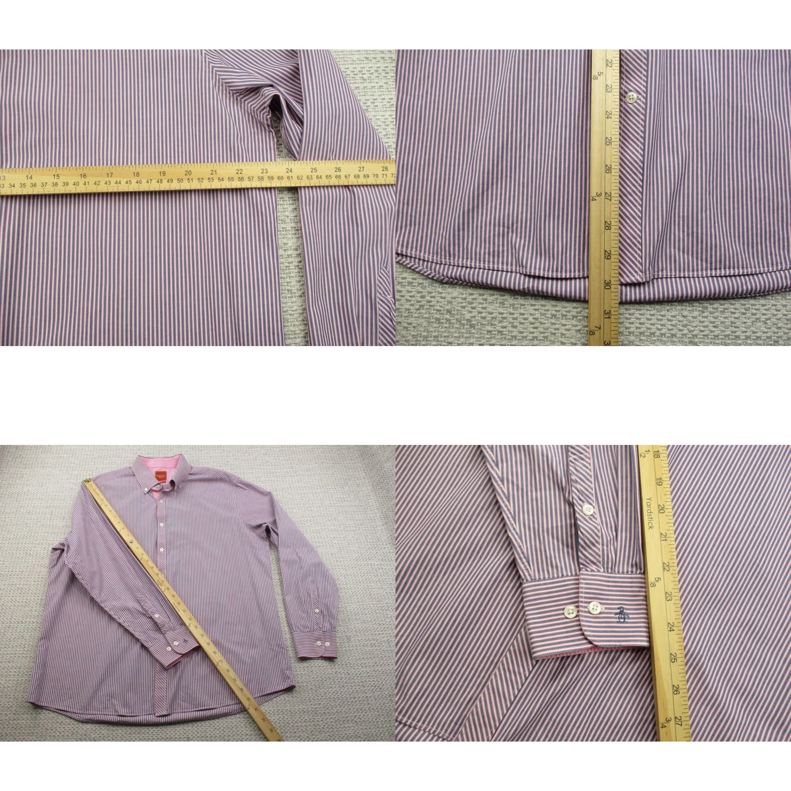 Vintage Penguin Munsingwear Shirt Mens Large Slim Fit Long Sleeve Pink Blue Striped Dress Shirt Size 46R - 8 Thumbnail