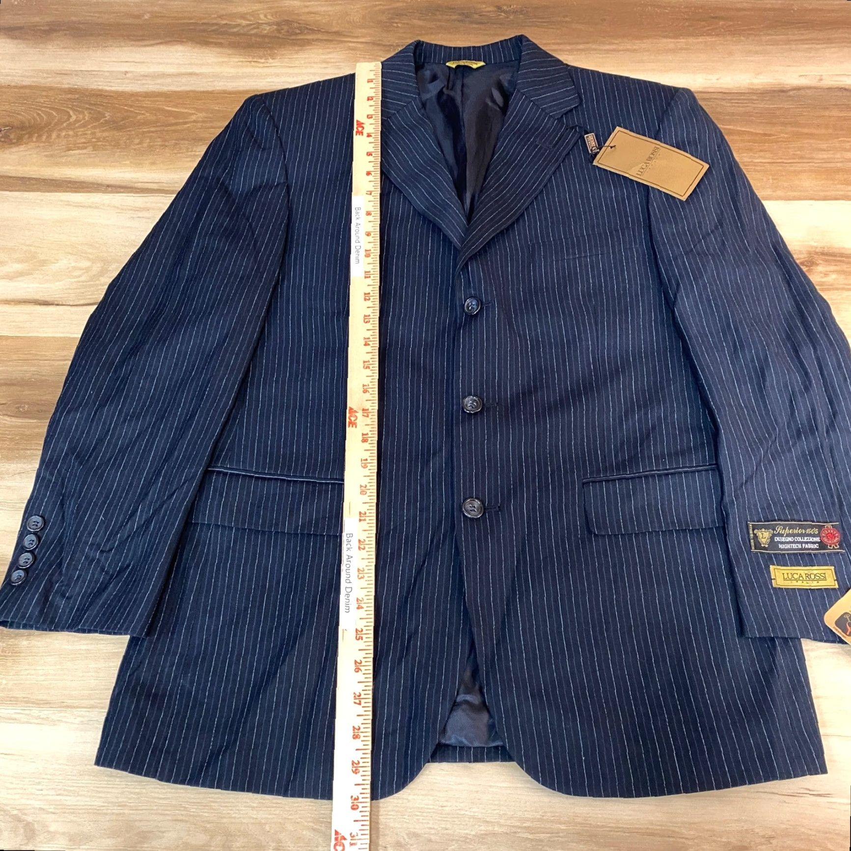 Vintage Luca Rossi Italia Mens Blazer 3 Piece Navy Pinstripe Wool Blend Suit Jacket 38S Size 38R - 7 Thumbnail