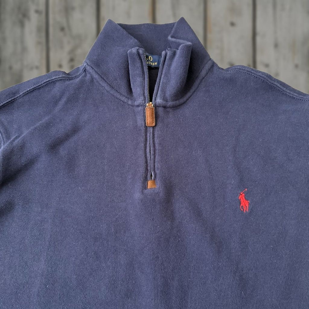 Polo Ralph Lauren Polo Ralph Lauren Sweater Mens Large Estate Rib 1/4 Zip Pullover Blue Cotton Mock Neck Long Sleeve Knit Classic Logo Pullover Size US L / EU 52-54 / 3 - 1 Thumbnail