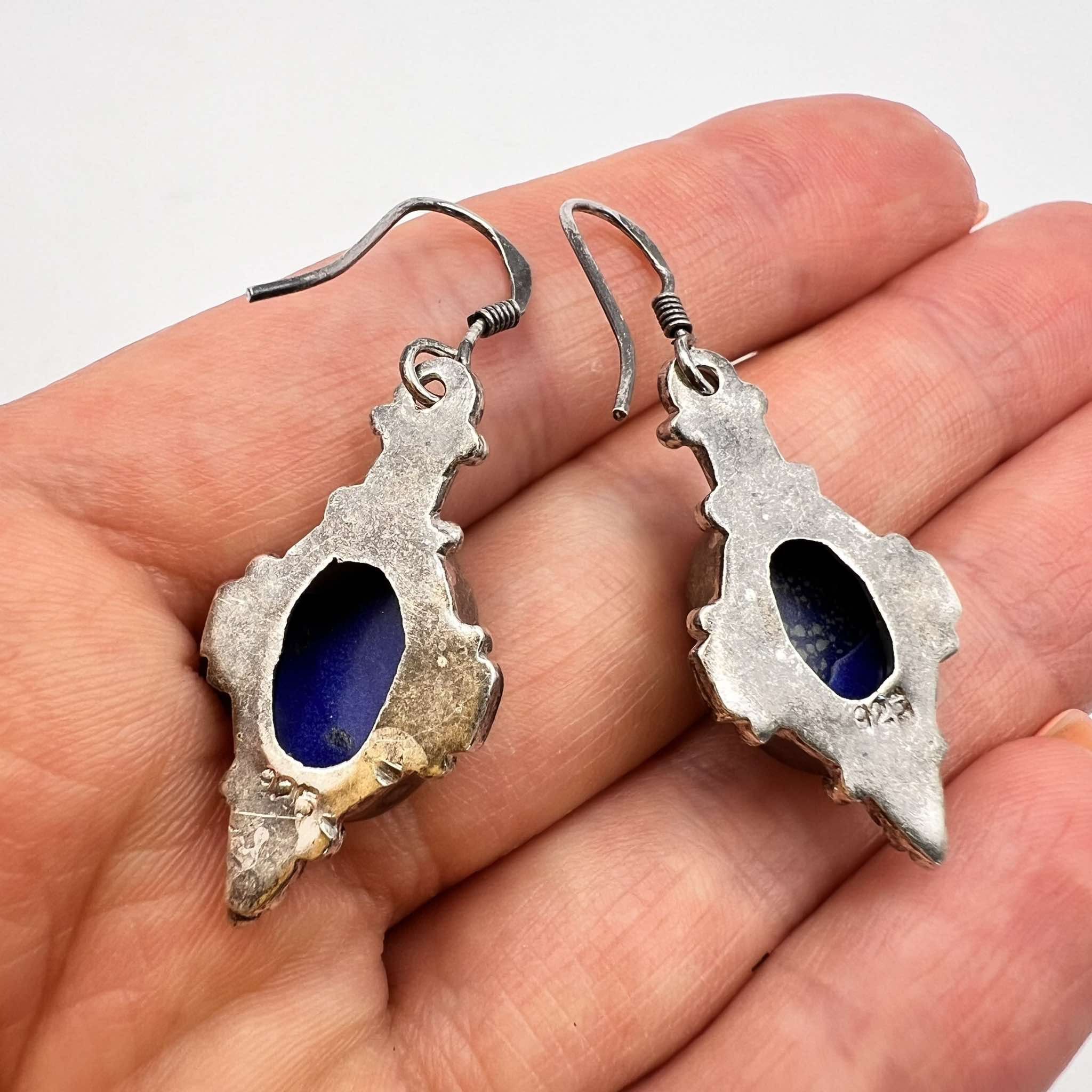Sterling Silver Vintage Sterling Silver 925 Earrings Lapis Lazuli Stone Size ONE SIZE - 7 Thumbnail