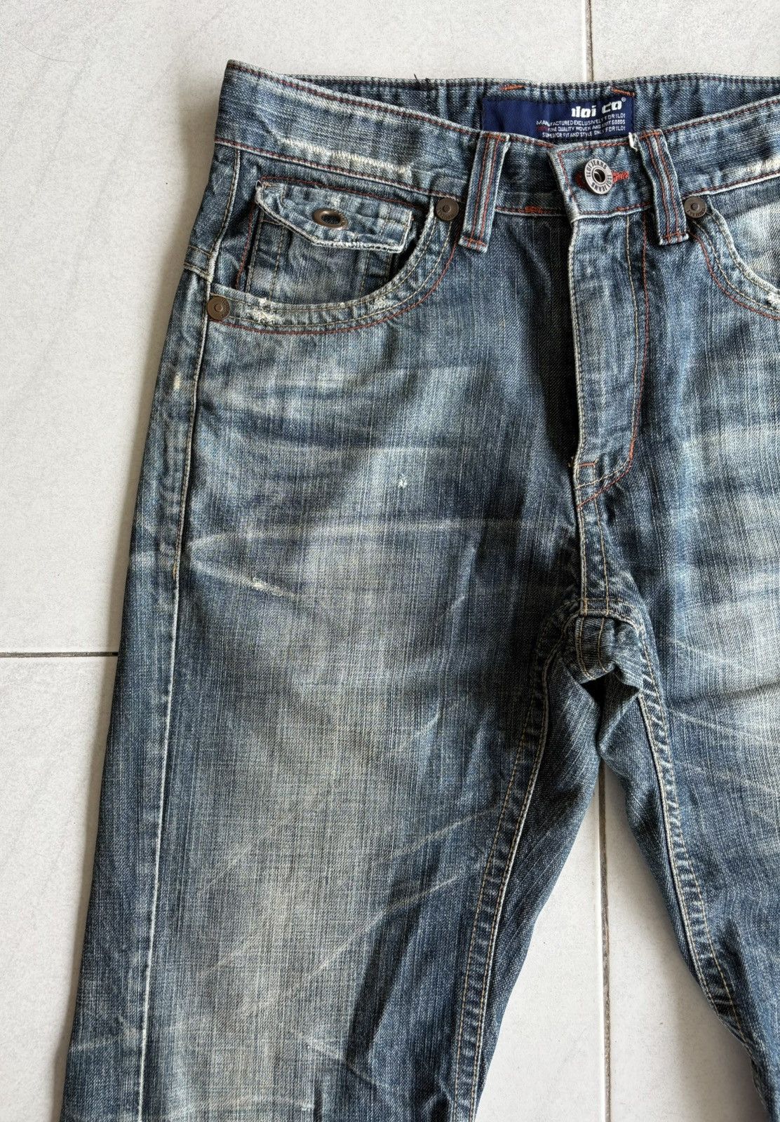 Vintage Korean Iloi Streetwear Low Flared Jeans Distressed Denim Size US 31 - 5 Thumbnail
