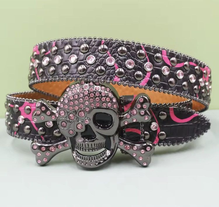 Other Skul Rhinestone Studded Pu Leather Belt -105 cm Size 34 - 1 Thumbnail