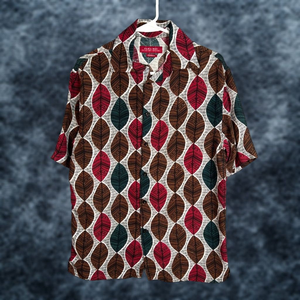 Zara Zara Short Sleeve Leaf Pattern Shirt Adult Mens Small Red Relaxed Fit Casual Size US S / EU 44-46 / 1 - 1 Thumbnail